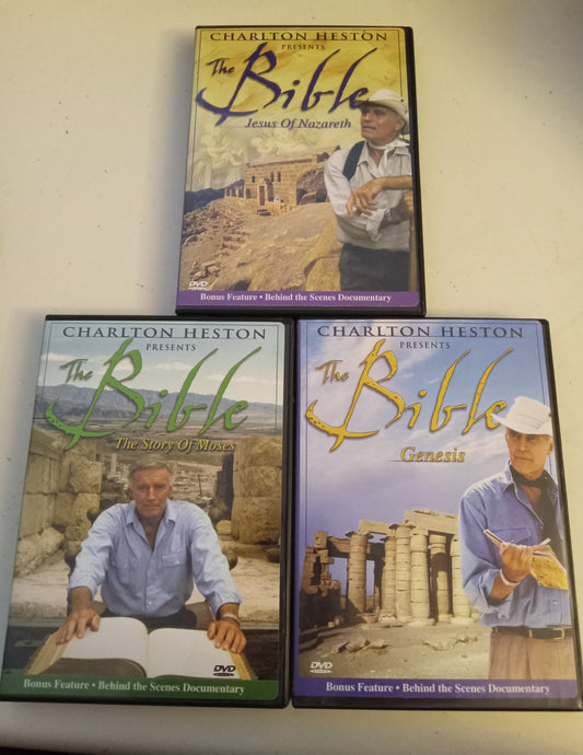 Charlton Heston Presents The Bible, Genesis, Story of Moses, Jesus Of Nazareth, DVD Movies, Fullscreen, Not Rated, USED