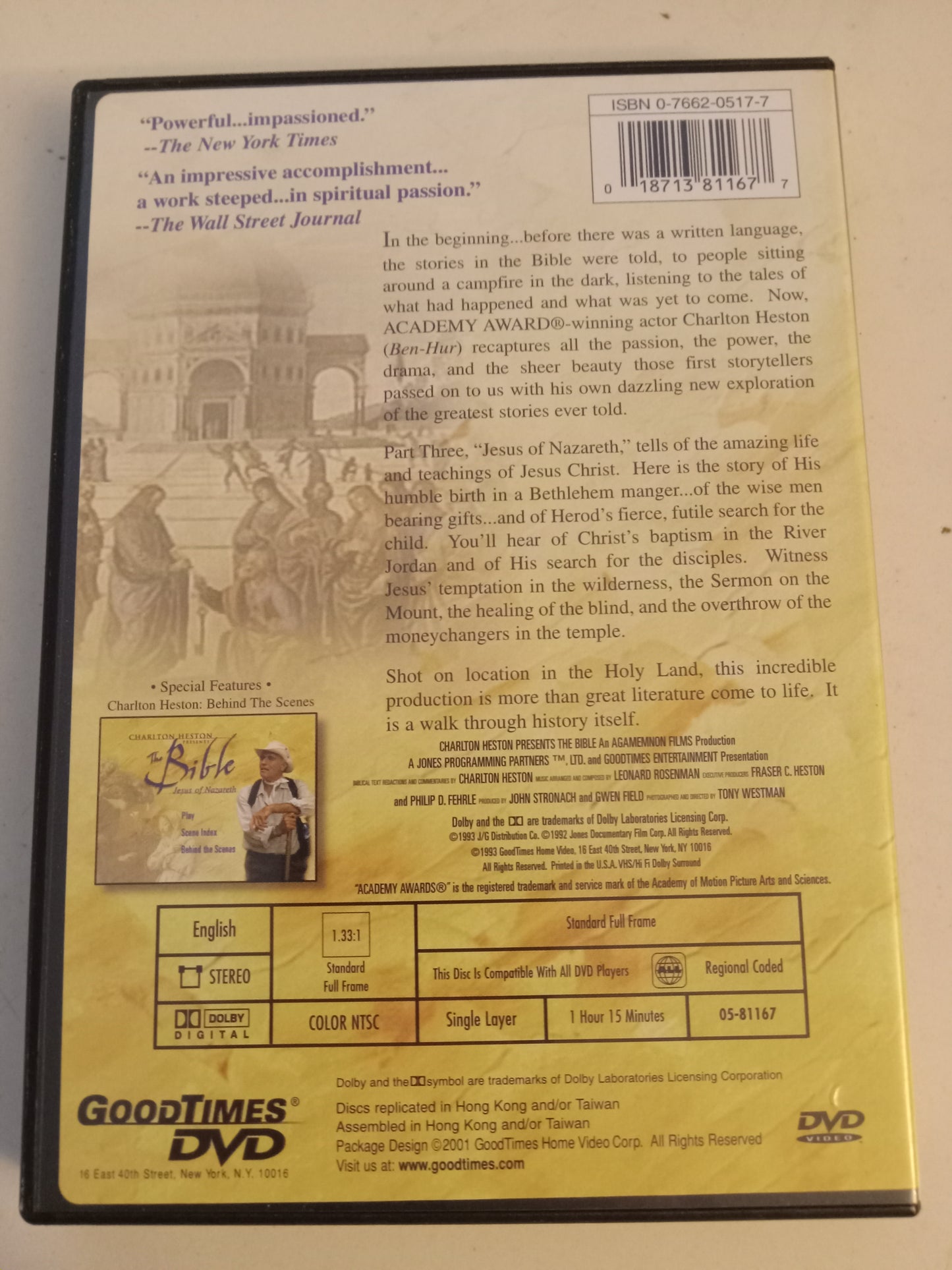Charlton Heston Presents The Bible, Genesis, Story of Moses, Jesus Of Nazareth, DVD Movies, Fullscreen, Not Rated, USED