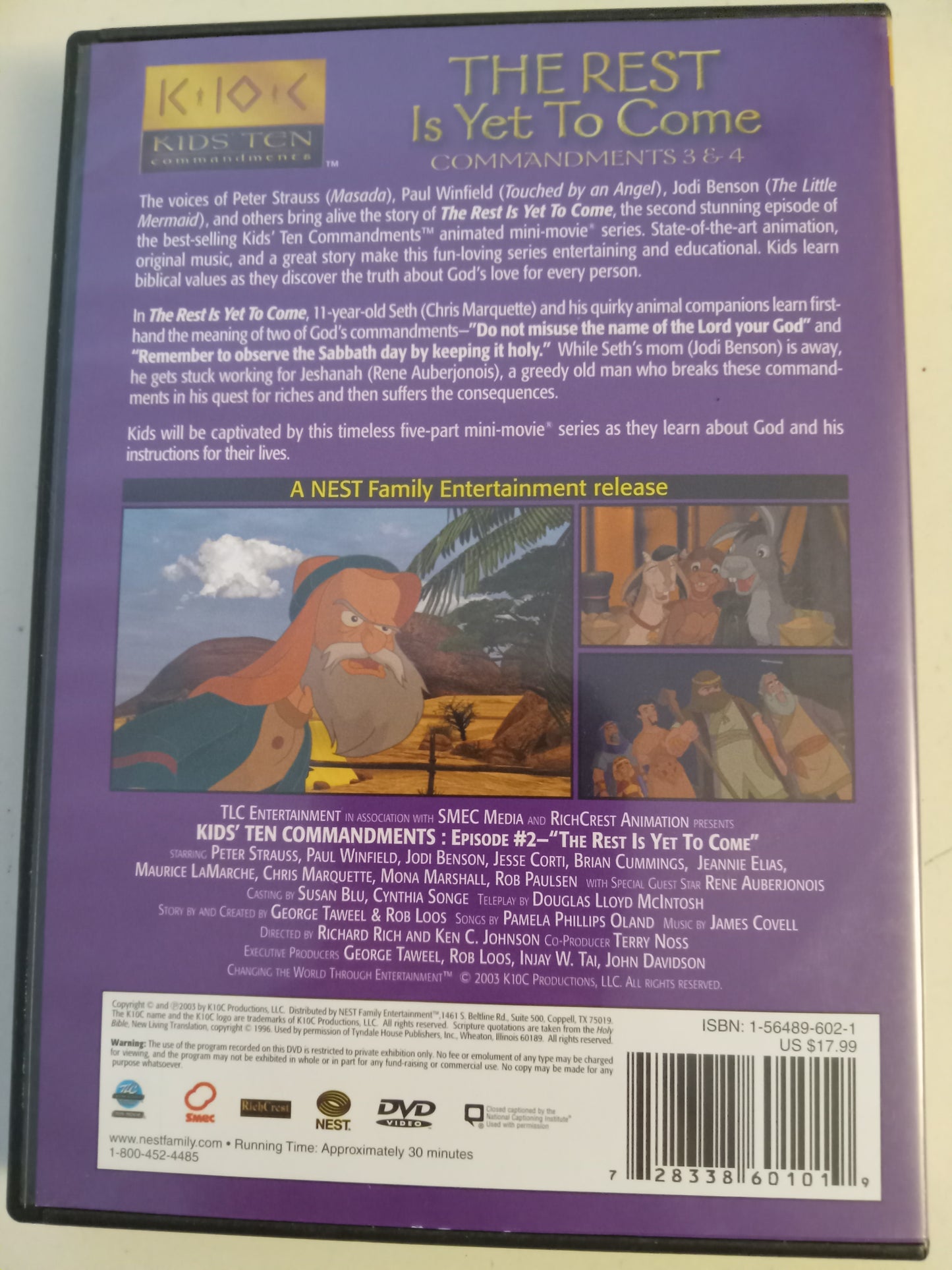 Kids Animated Ten Commandments Series, Nest Family Entertainment, DVD Movie, Widescreen, Not Rated, USED