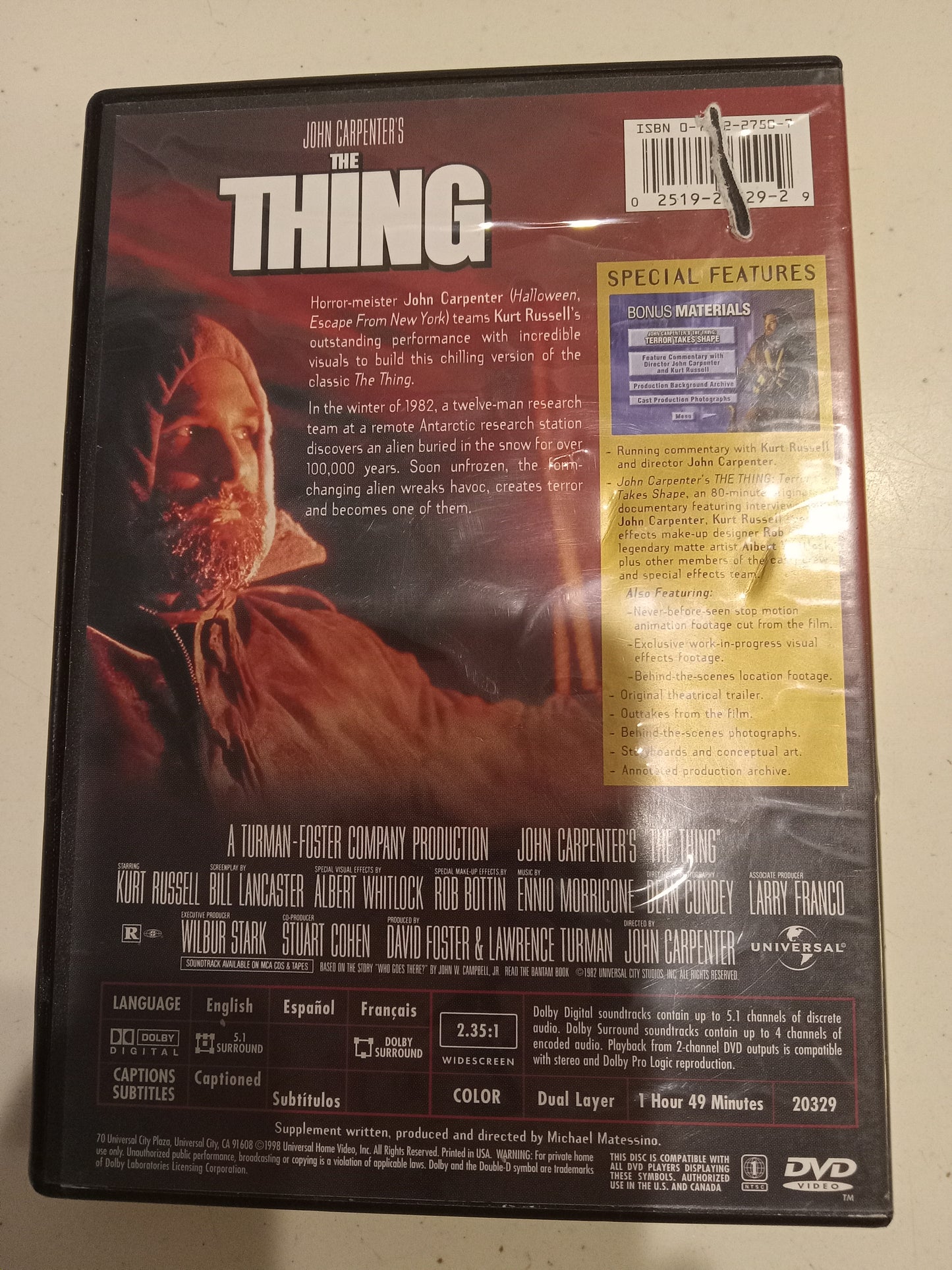 The Thing, John Carpenter's Collector's Edition, DVD Movie, Widescreen, Rated R, USED