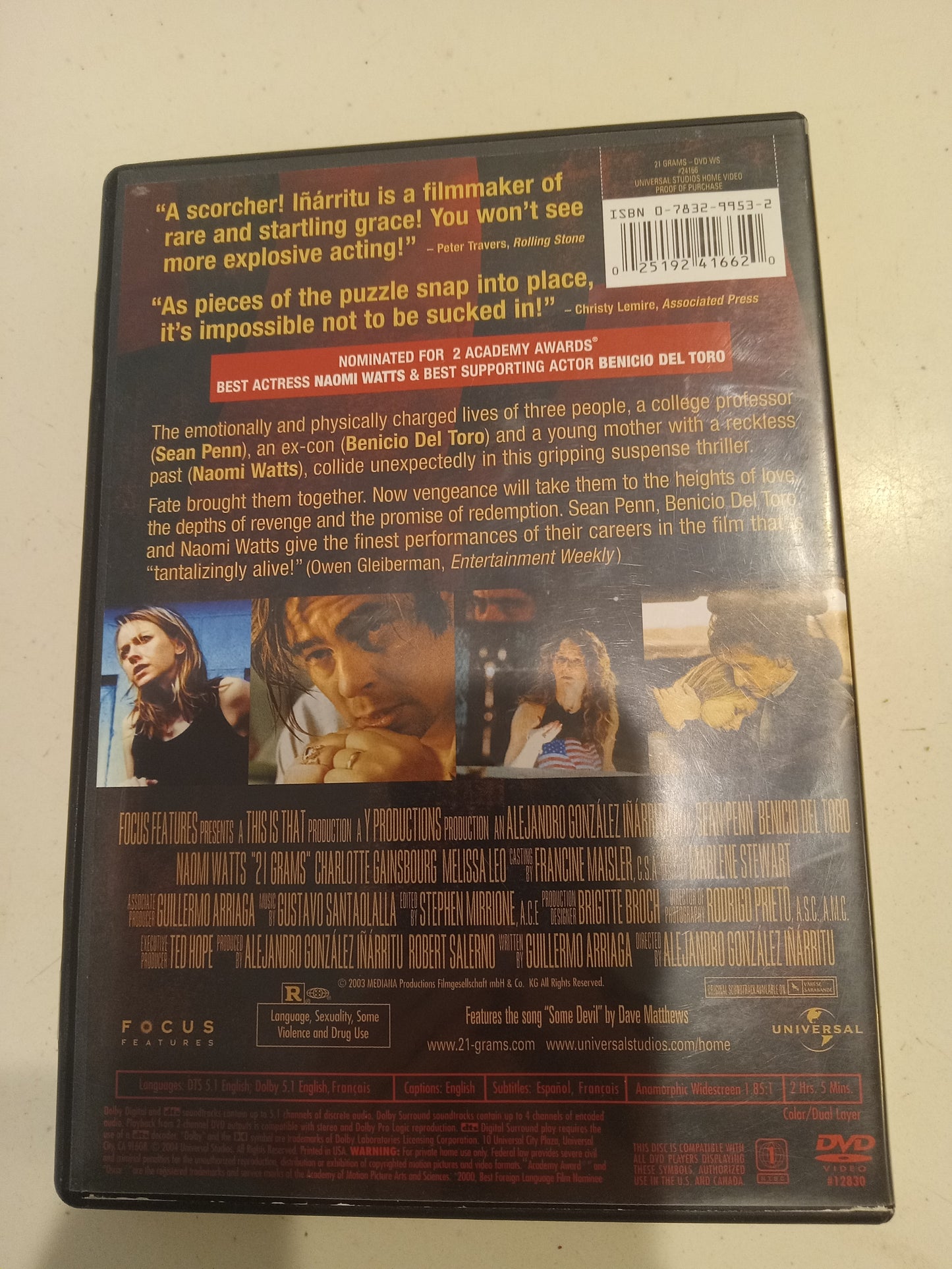 21 Grams, DVD Movie, Sean Penn, Widescreen, Rated R, USED