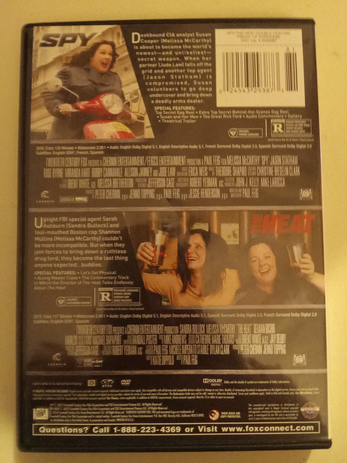 Spy, & The Heat, Double Feature, DVD Movies, Fullscreen, Rated R, USED