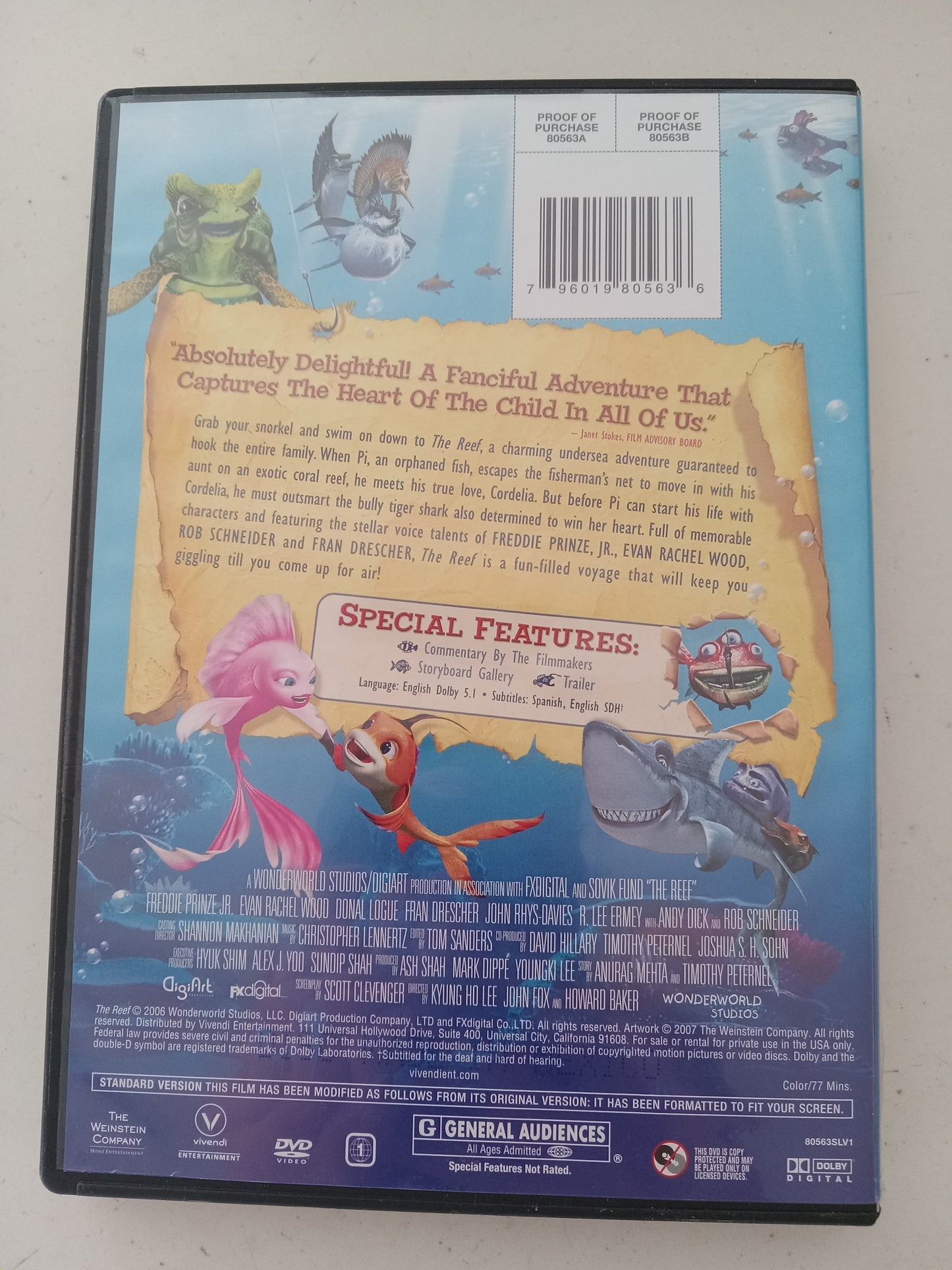 The Reef, Wonderworld Animation DVD Movie, Freddie Prinze Jr. Fullscreen, Rated G, USED
