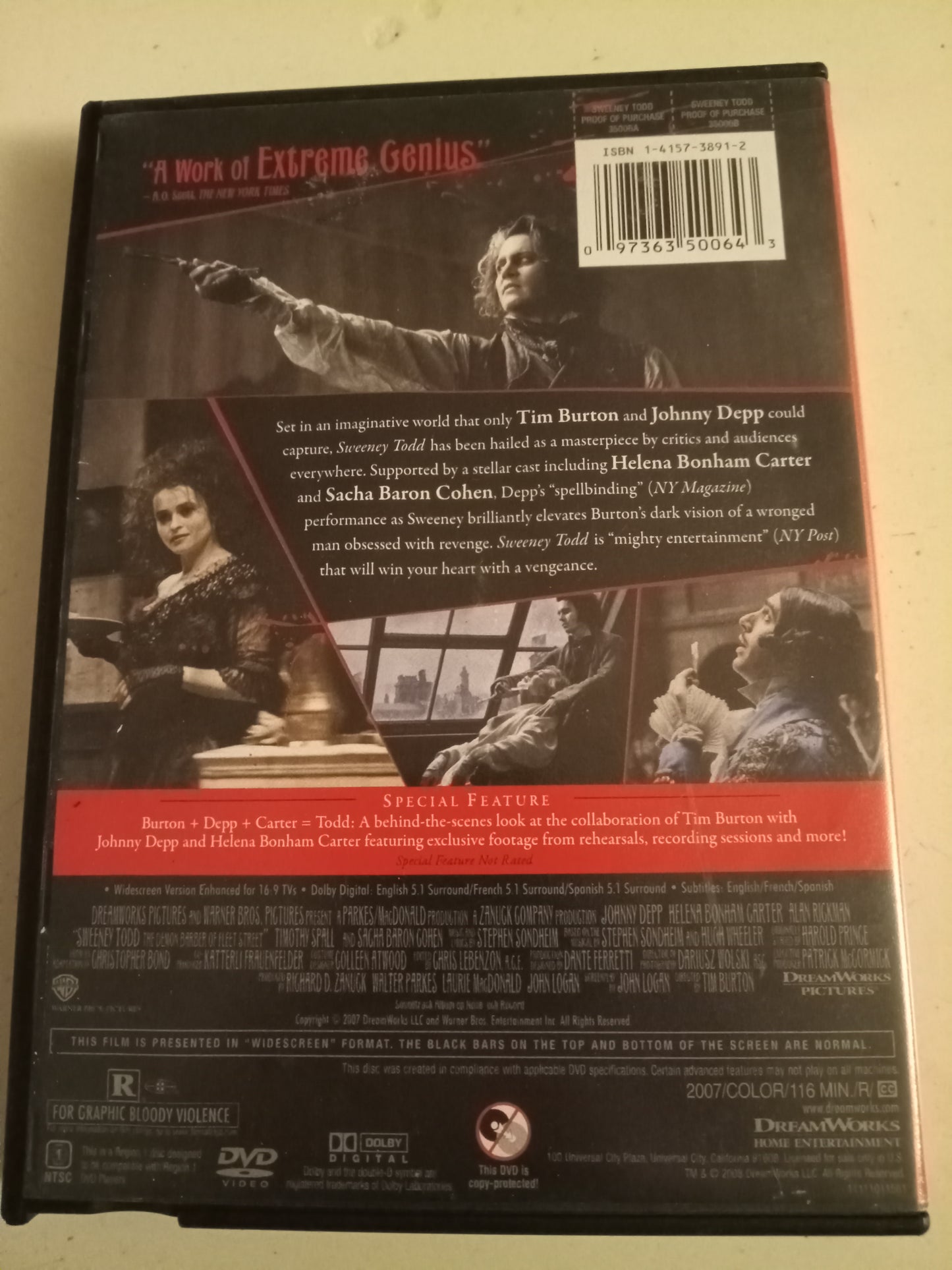 Sweeney Todd, The Demon Barber Of Fleet Street, DVD Movie, Widescreen, Rated R, USED