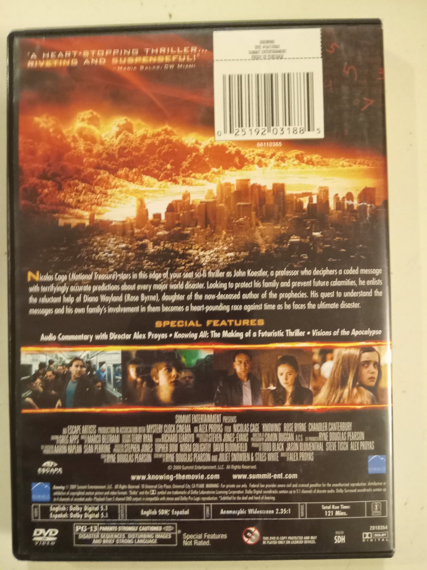 Knowing, DVD Movie, Widescreen, Rated PG-13, USED