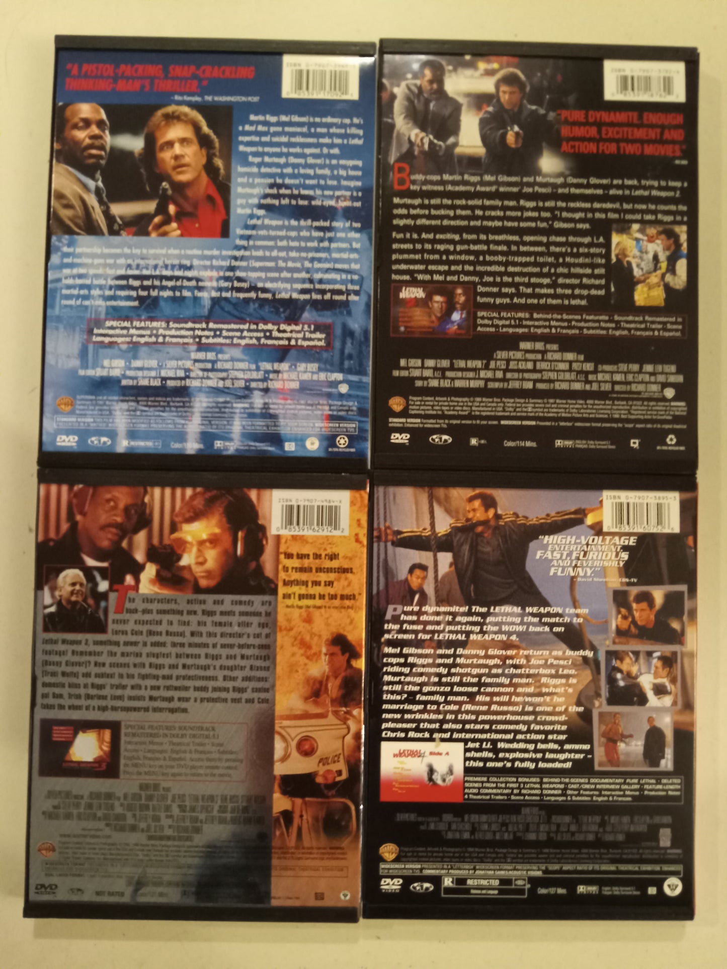 Lethal Weapon 1, 2, 3, 4, 4 Film Favorites, DVD Movies Widescreen, Not Rated/Rated R, USED