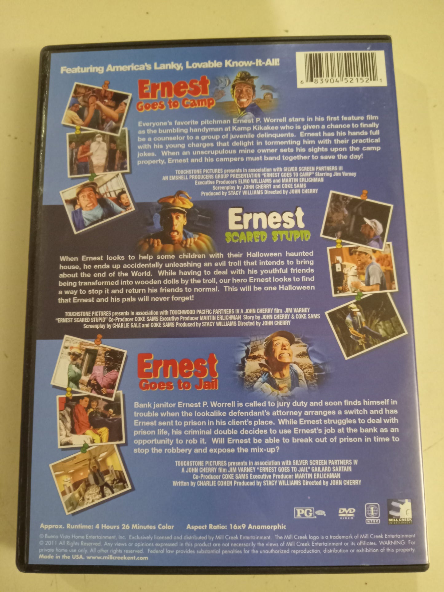Ernest Goes To Camp, Scared Stupid, And Goes To Jail, 3 DVD Movies, Rated PG, USED