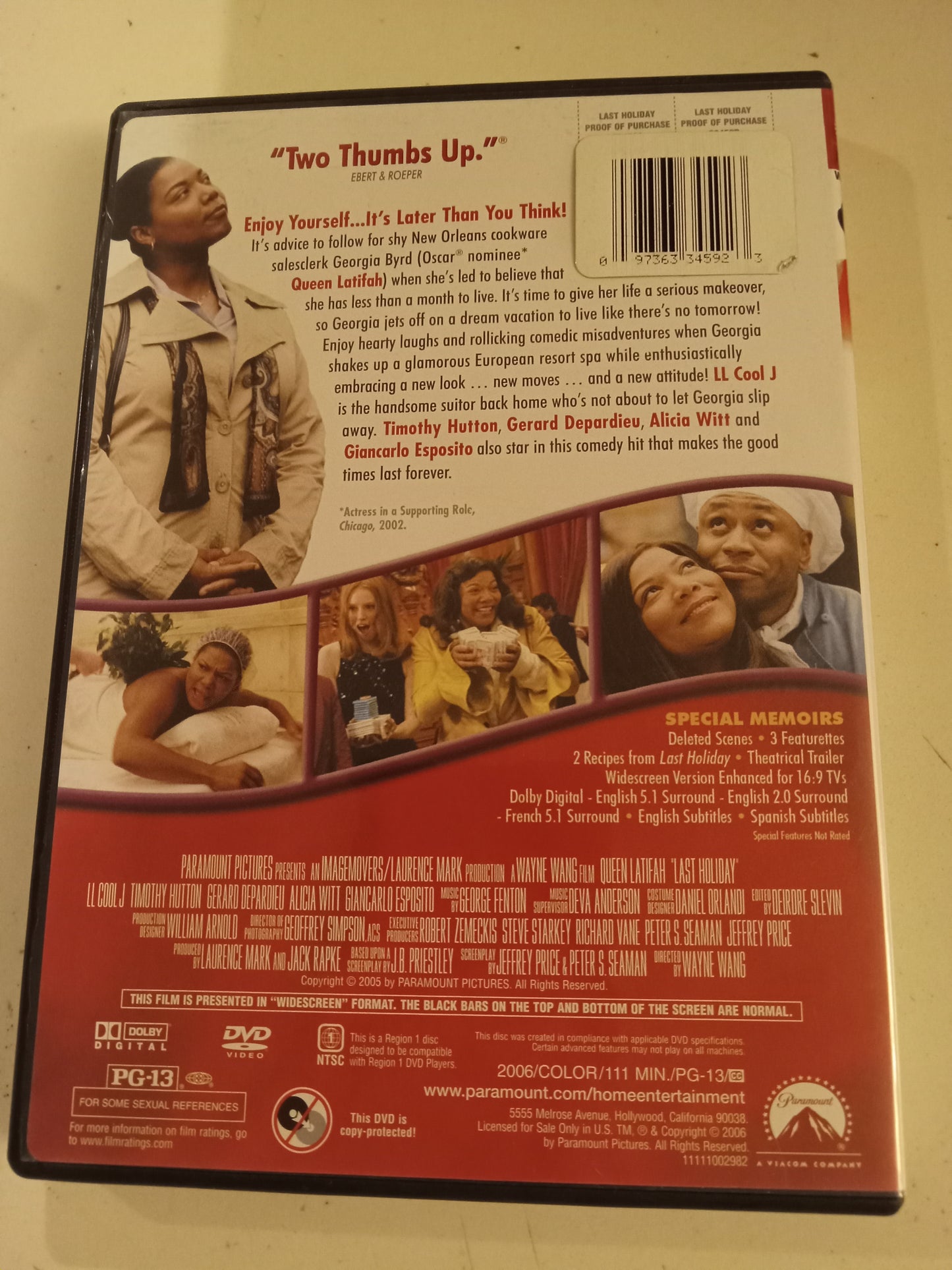 Last Holiday, DVD Movie, Queen Latifah Widescreen, Rated PG-13, USED