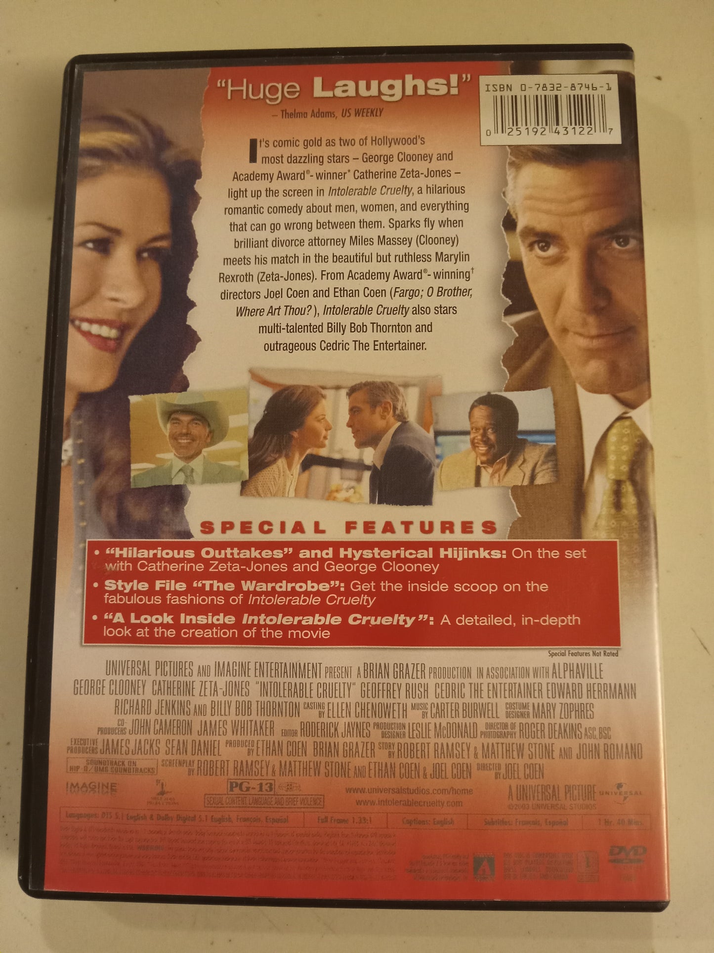 Intolerable Cruelty, DVD Movie, Fullscreen, Rated PG, USED