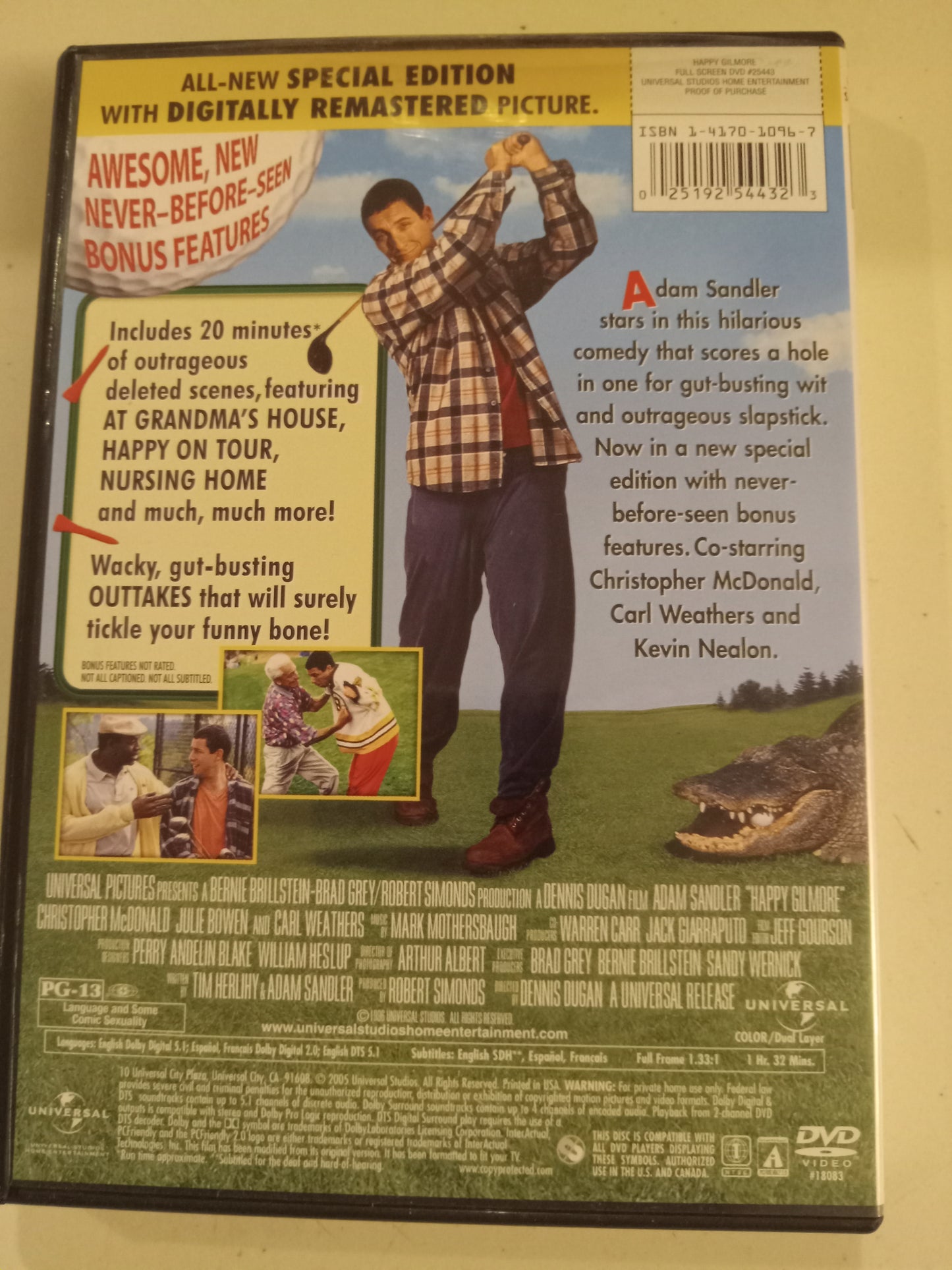 Happy Gilmore, Special Ed. DVD Movie, Widescreen/Fullscreen, Rated PG-13, NEW/USED
