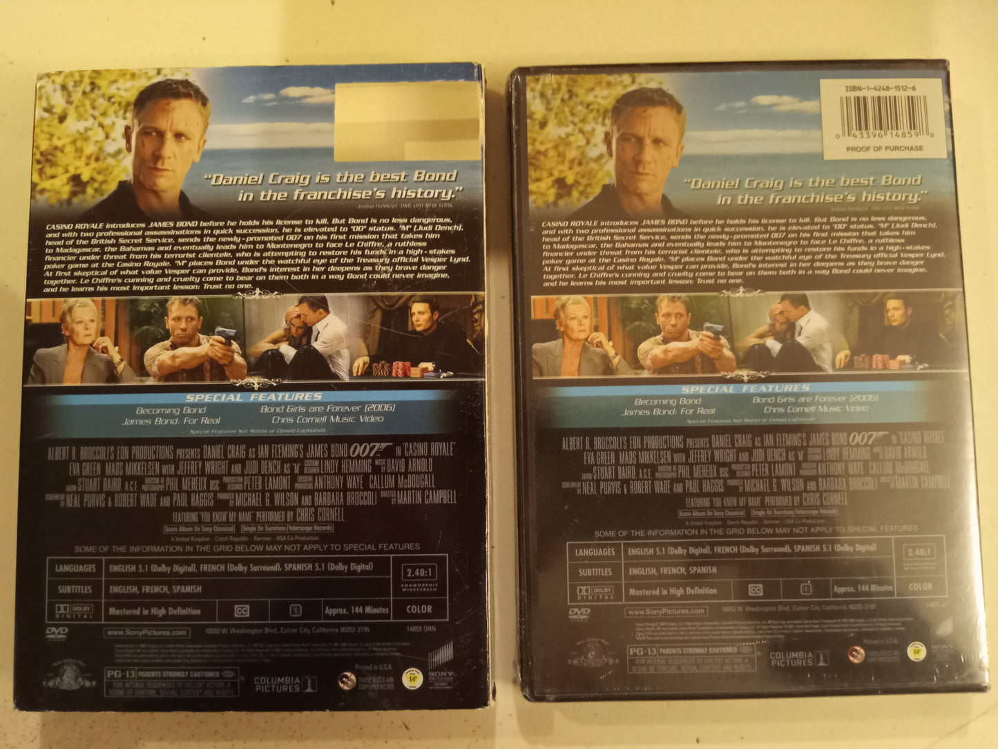 James Bond 007 in Casino Royale, DVD Movie, 2 Discs Daniel Craig Fullscreen/Widescreen, Rated PG-13, NEW/USED