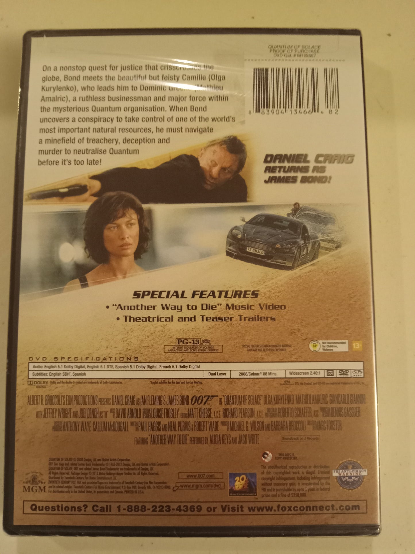 James Bond 007 in Quantum Of Solace, DVD Movie, Daniel Craig Widescreen, Rated PG-13, NEW/USED