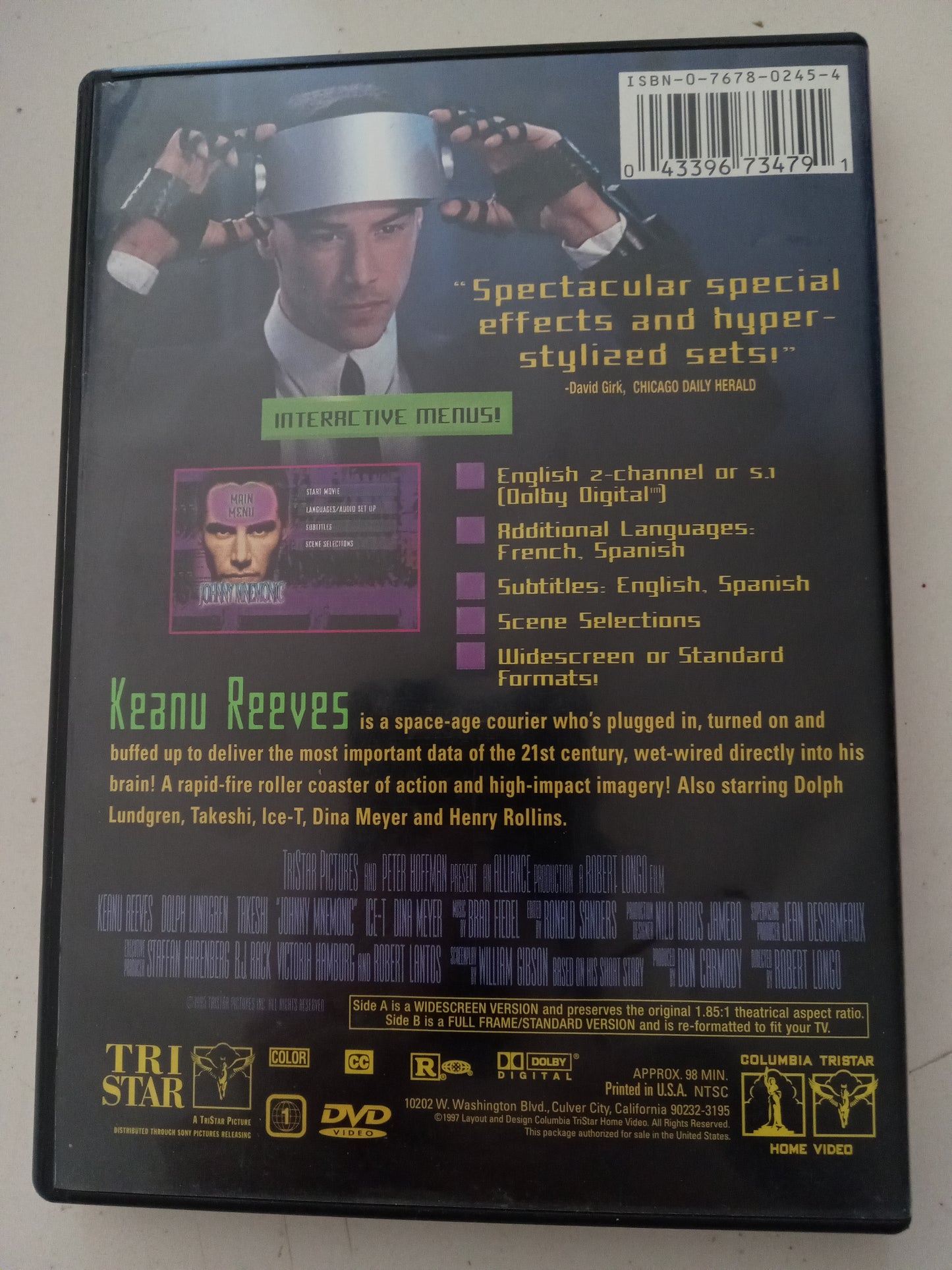 Johnny Mnemonic, DVD Movie, Keanu Reeves Widescreen, Rated R, USED