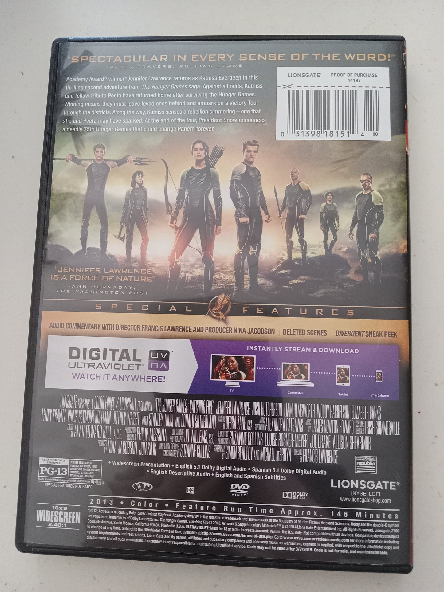 The Hunger Games Catching Fire, DVD Movie, Jennifer Lawrence Widescreen, Rated PG-13, USED
