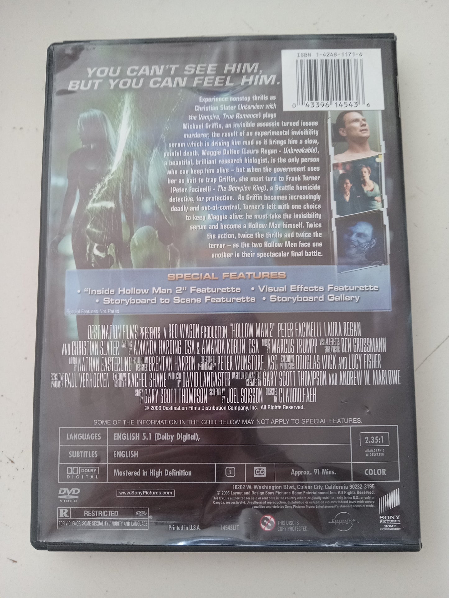 Hollow Man 2, DVD Movie, Christian Slater Widescreen, Rated R, USED