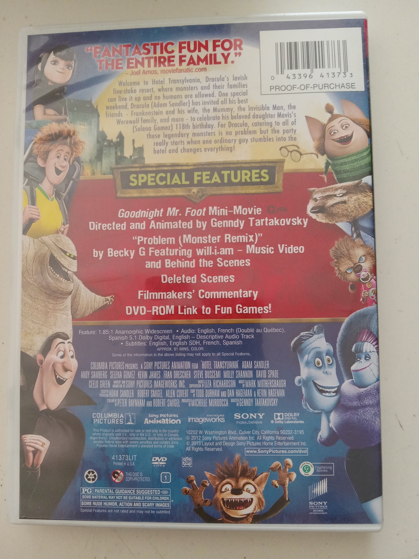 Hotel Transylvania, DVD Movie, Widescreen, Rated PG, USED