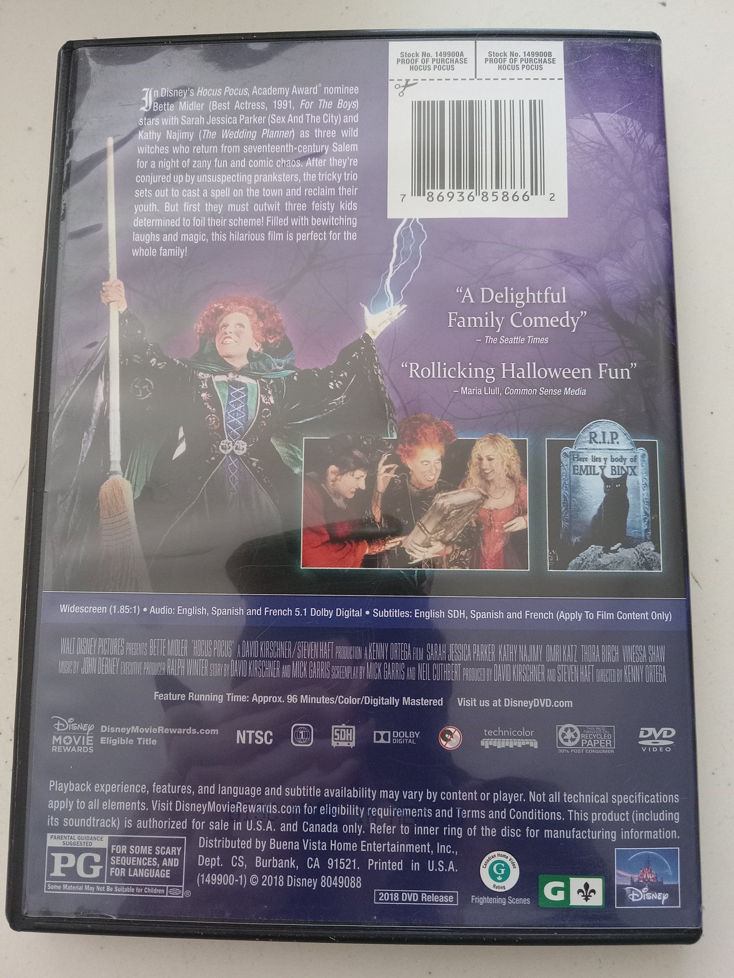 Hocus Pocus, DVD Movie, Widescreen, Rated PG, USED