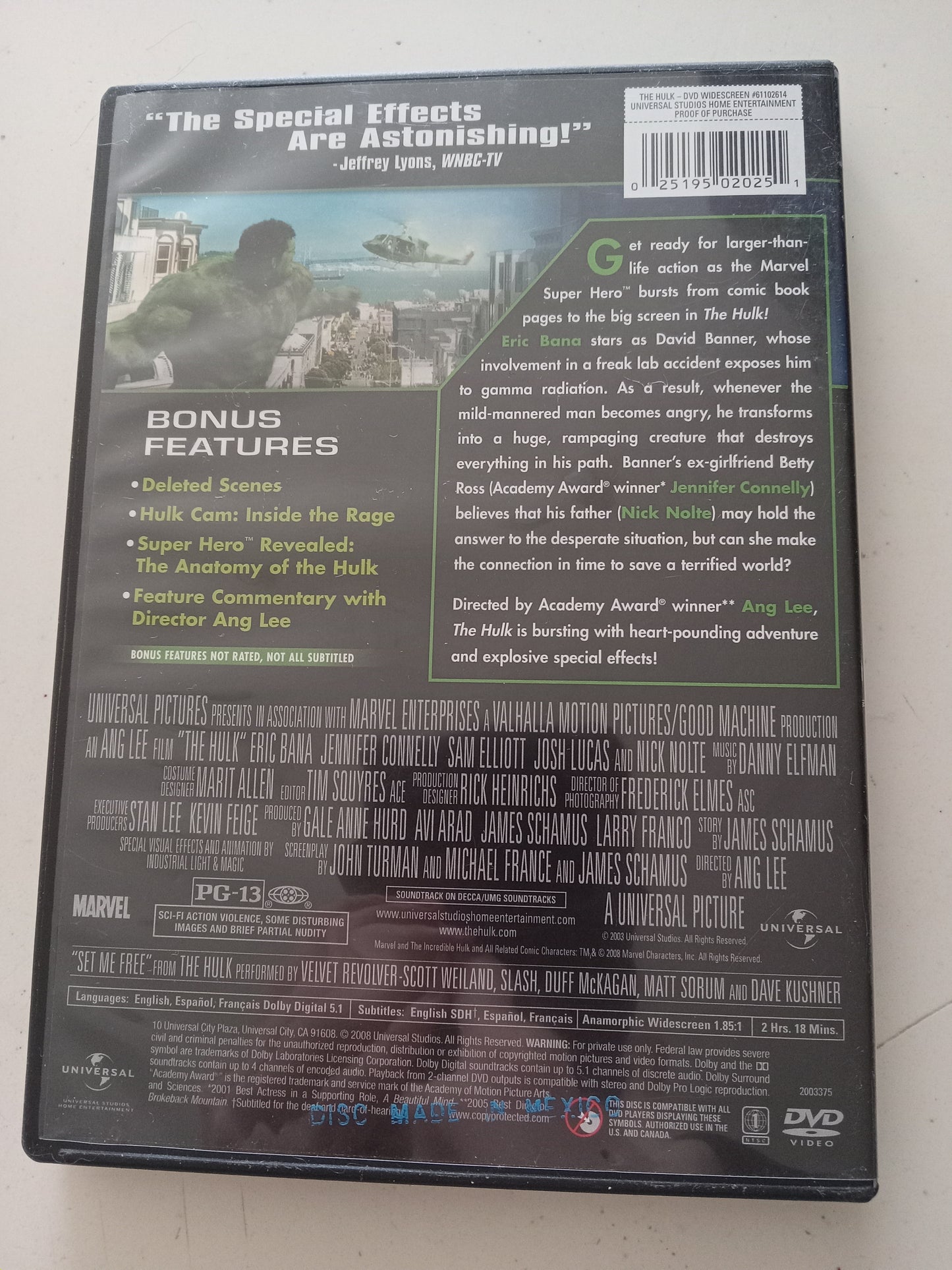Hulk, DVD Movie, Eric Bana Widescreen, 2008 Rated PG-13, USED