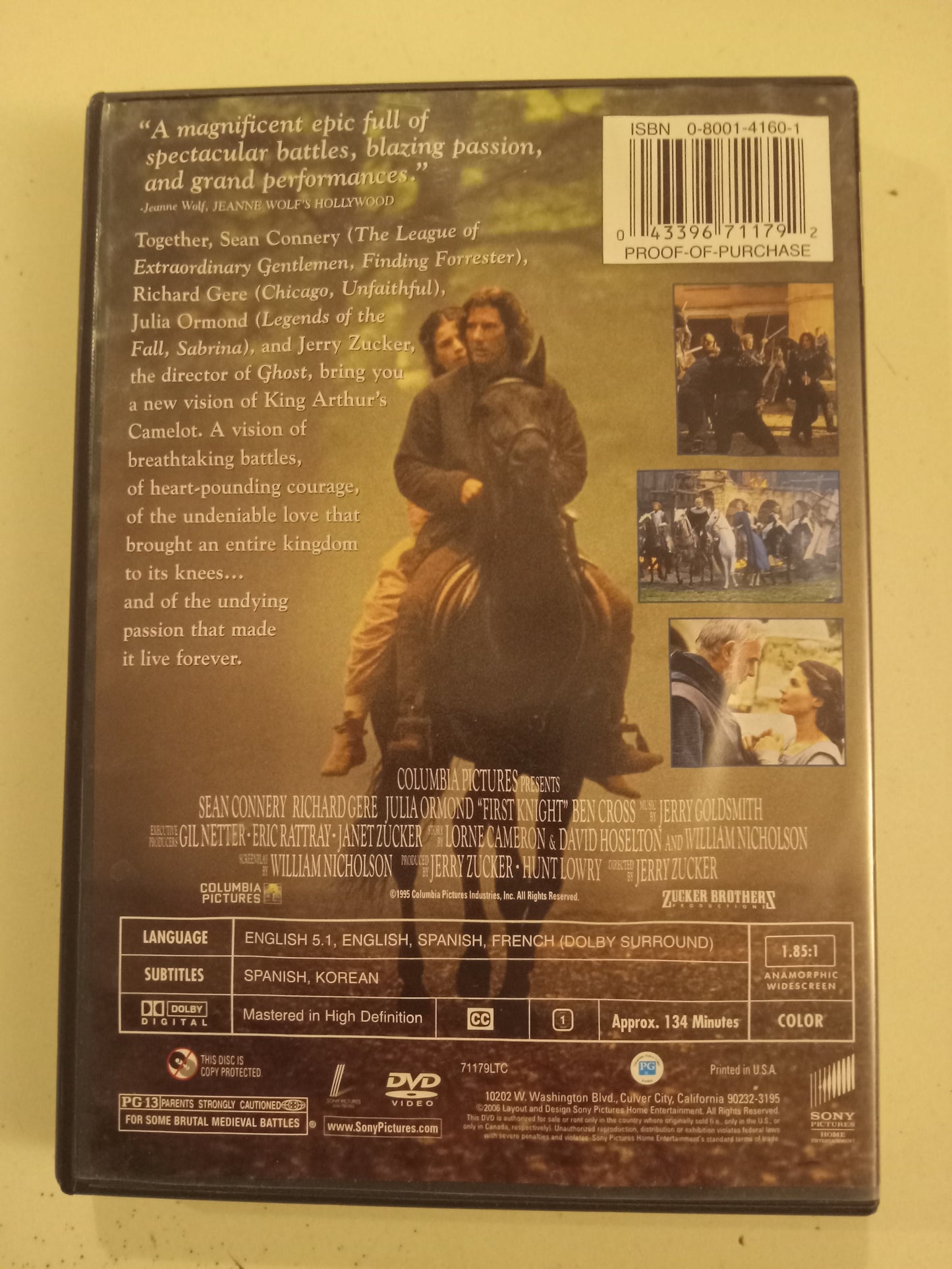 First Knight, DVD Movie, Widescreen, Rated PG-13, USED