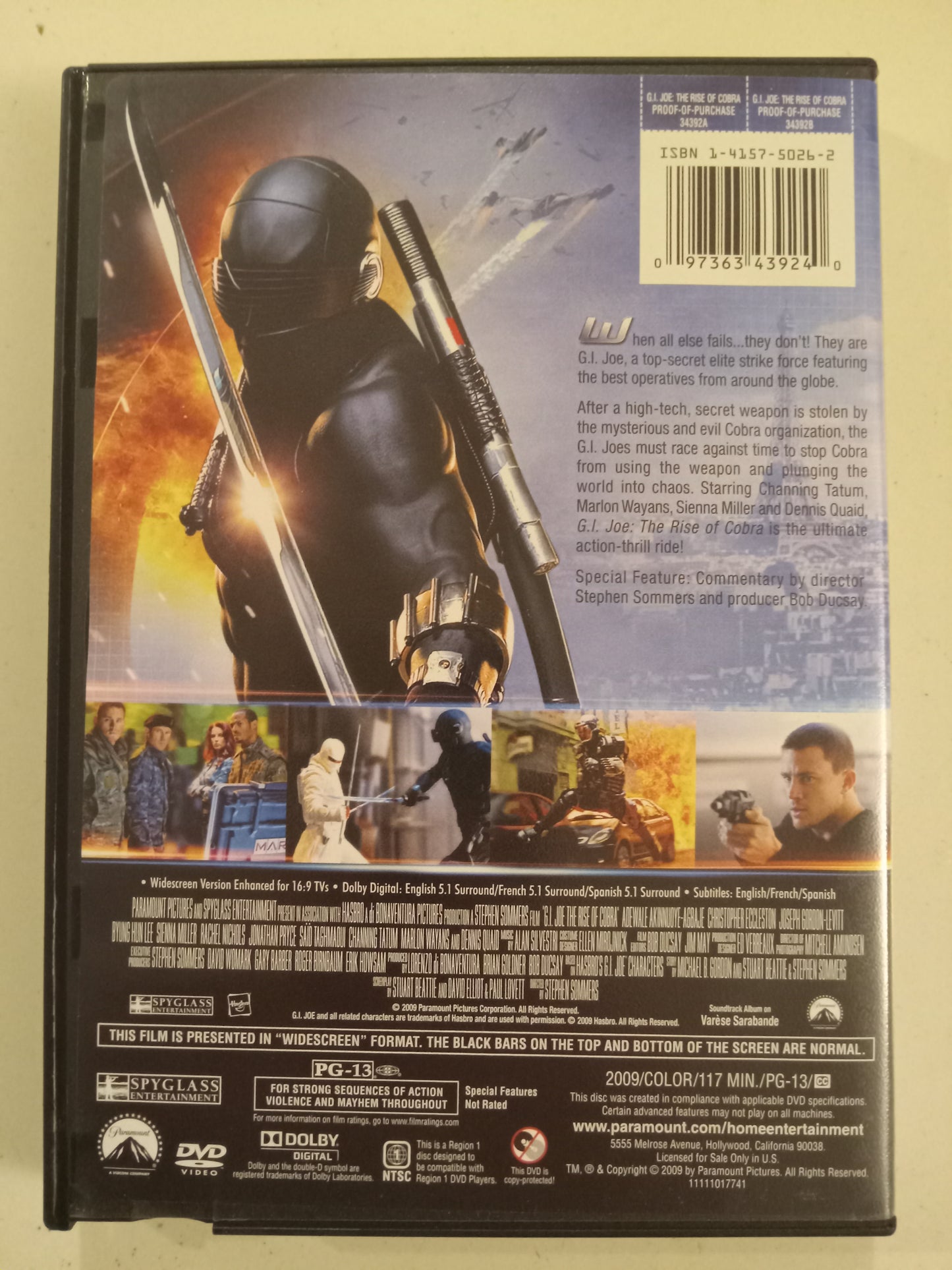 G.I. Joe The Rise Of Cobra, 1/2 Discs Ed. Widescreen, Rated PG-13, USED