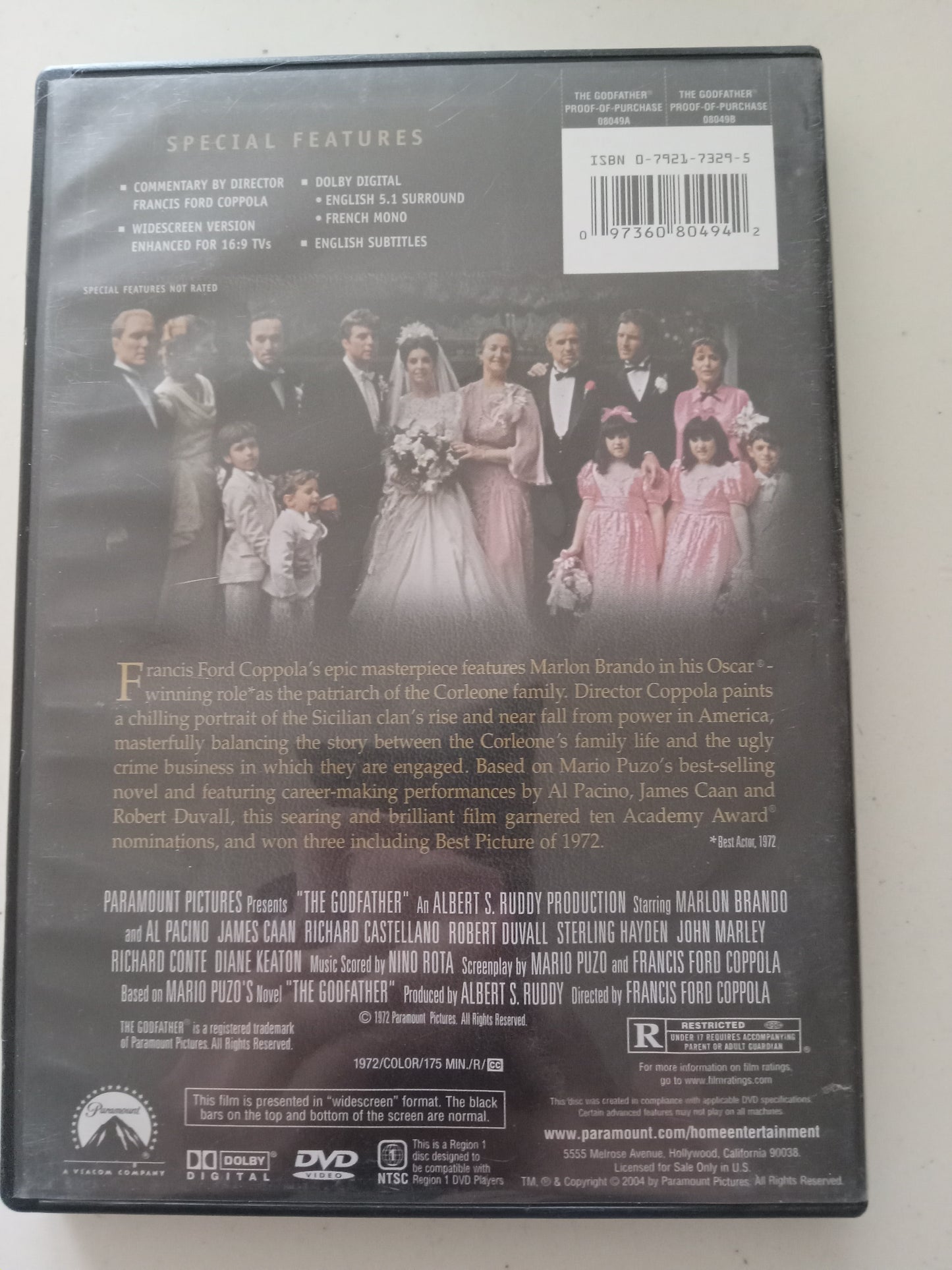 The Godfather, 1 DVD Movie, Marlon Brando Widescreen, Rated R, USED