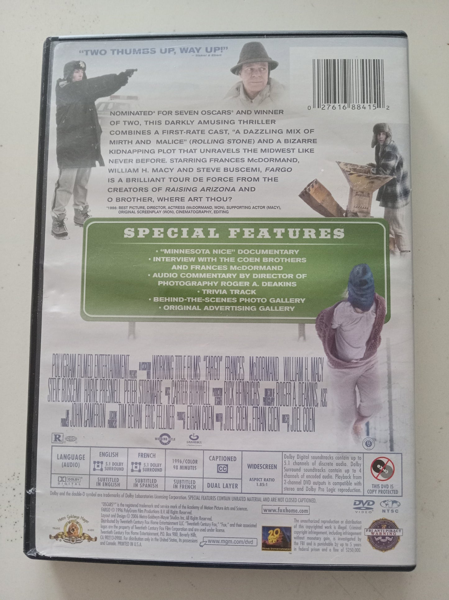 Fargo, DVD Movie, Frances McDormand Widescreen, Rated R, USED