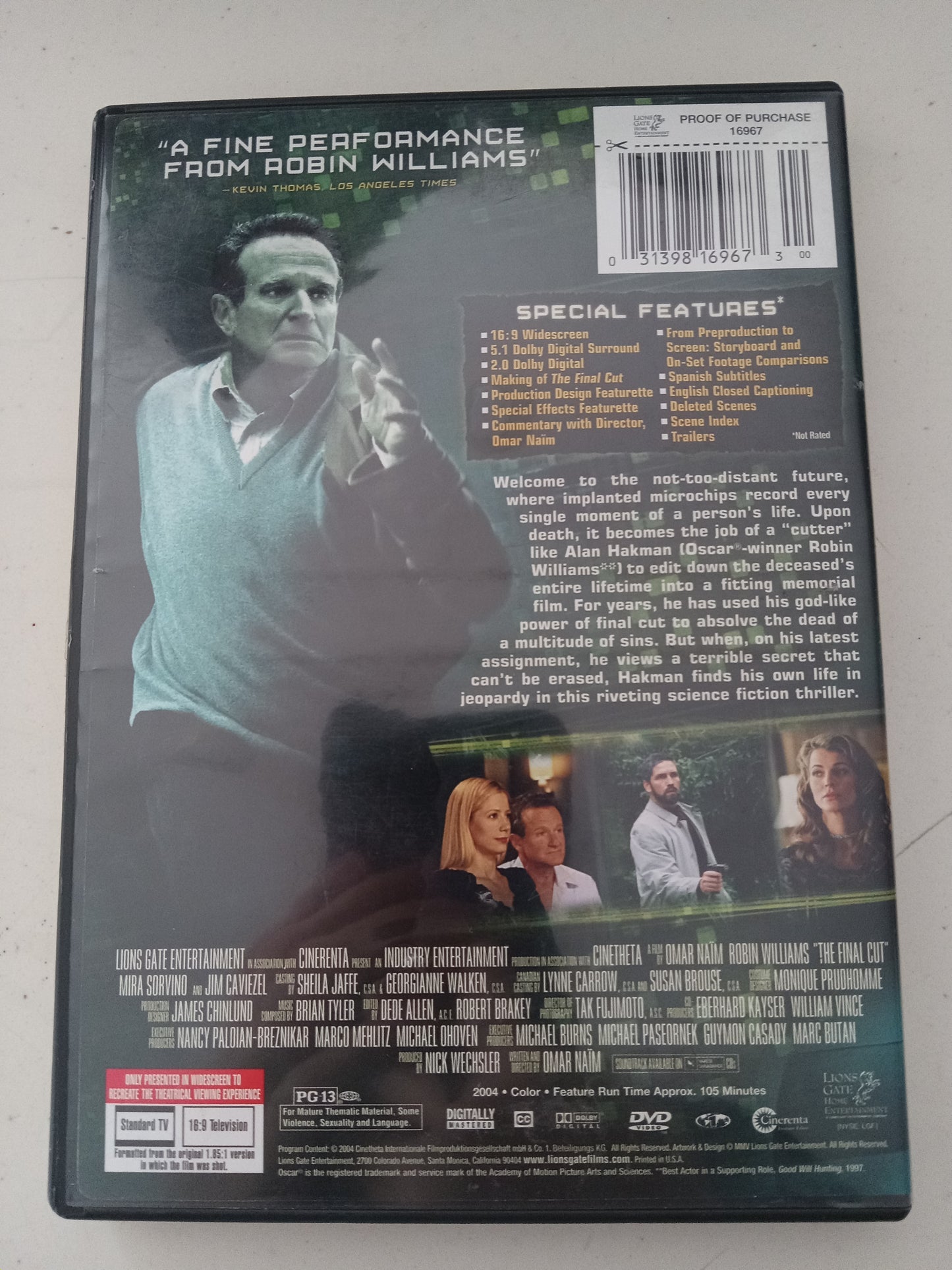 The Final Cut, DVD Movie, Robin Williams Widescreen, Rated PG-13, USED