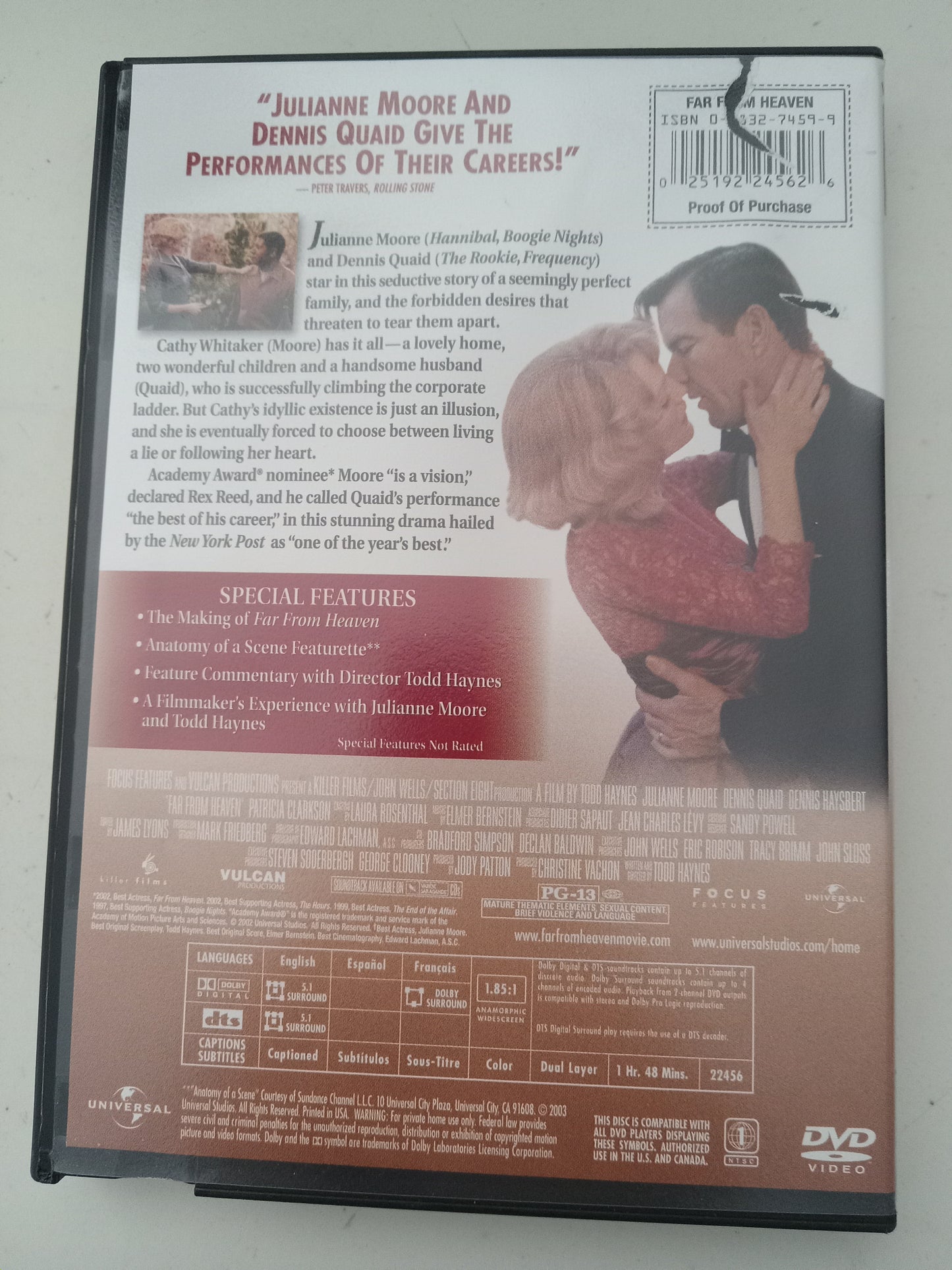 Far From Heaven, DVD Movie, Dennis Quaid Widescreen, Rated PG-13, USED