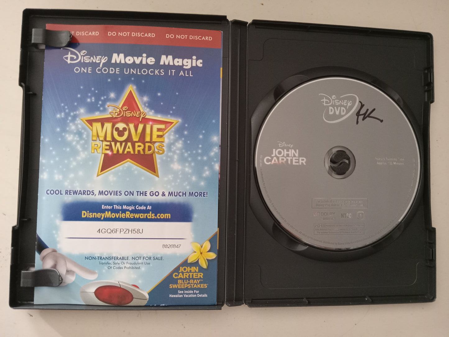 John Carter, Disney DVD Movie, Taylor Kitsch Widescreen, Rated PG-13, USED