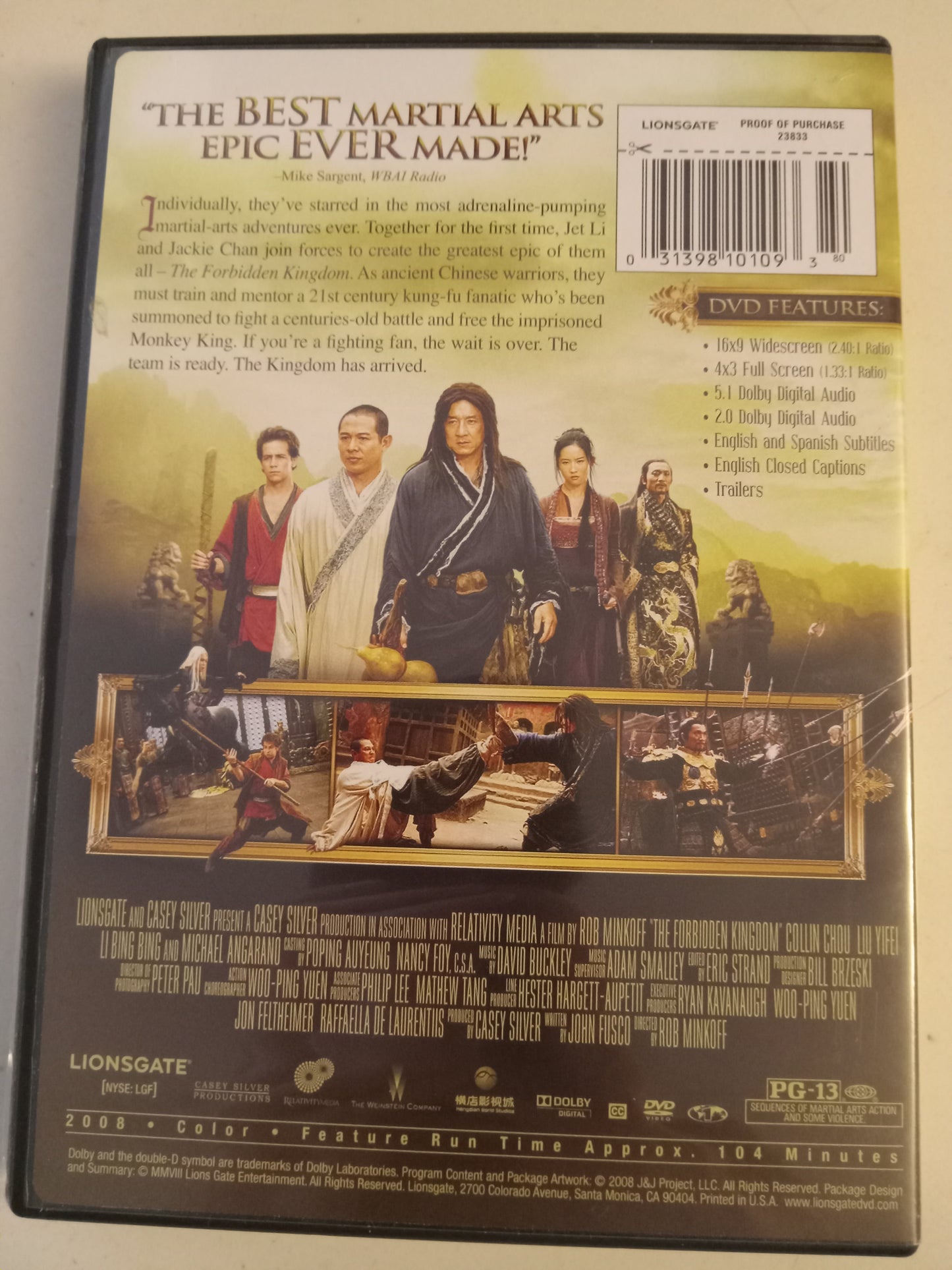 The Forbidden Kingdom, DVD Movie, Jackie Chan Fullscreen/Widescreen, Rated PG-13, USED