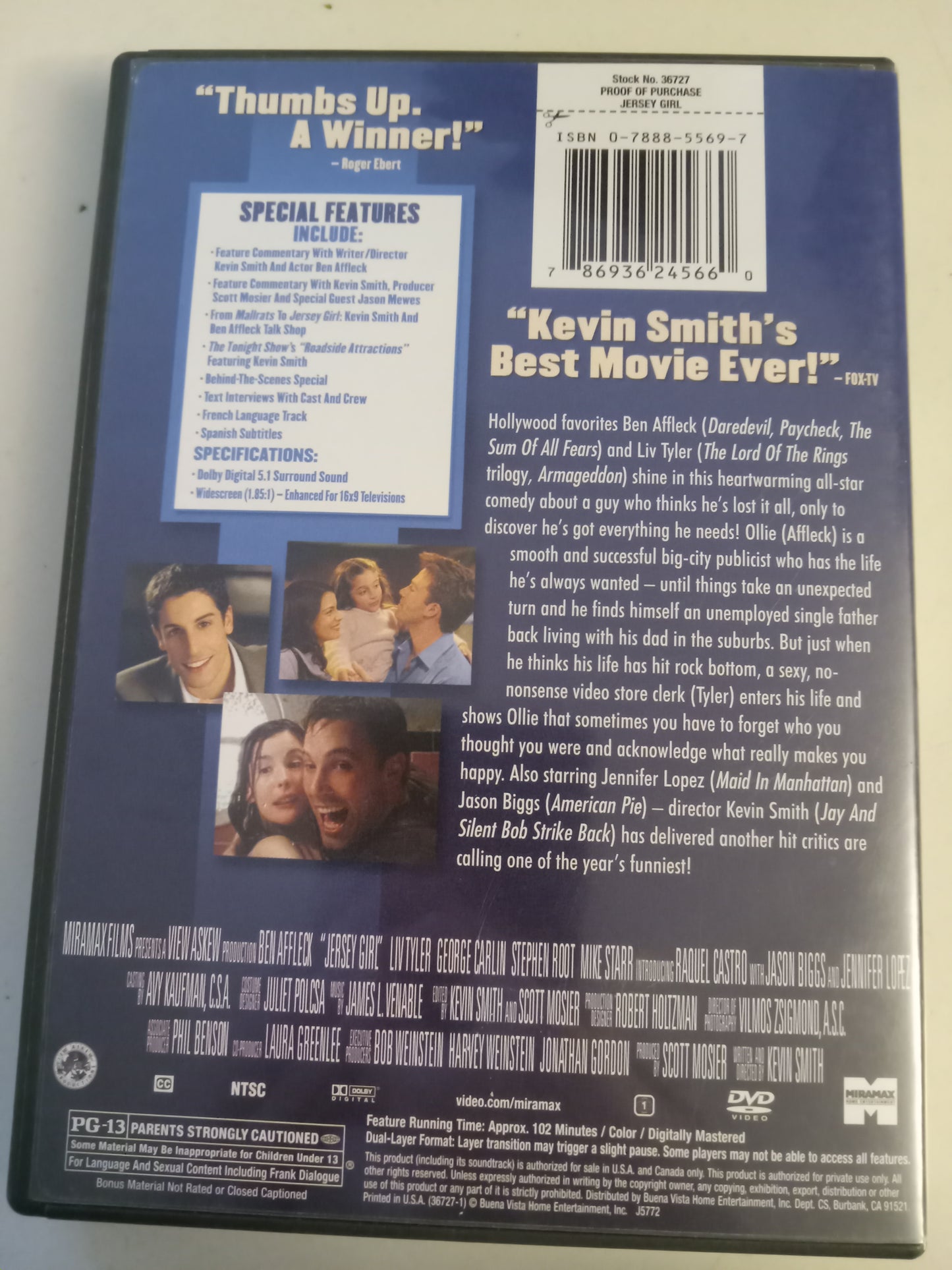 Jersey Girl, DVD Movie, Ben Affleck Widescreen, Rated PG-13, USED