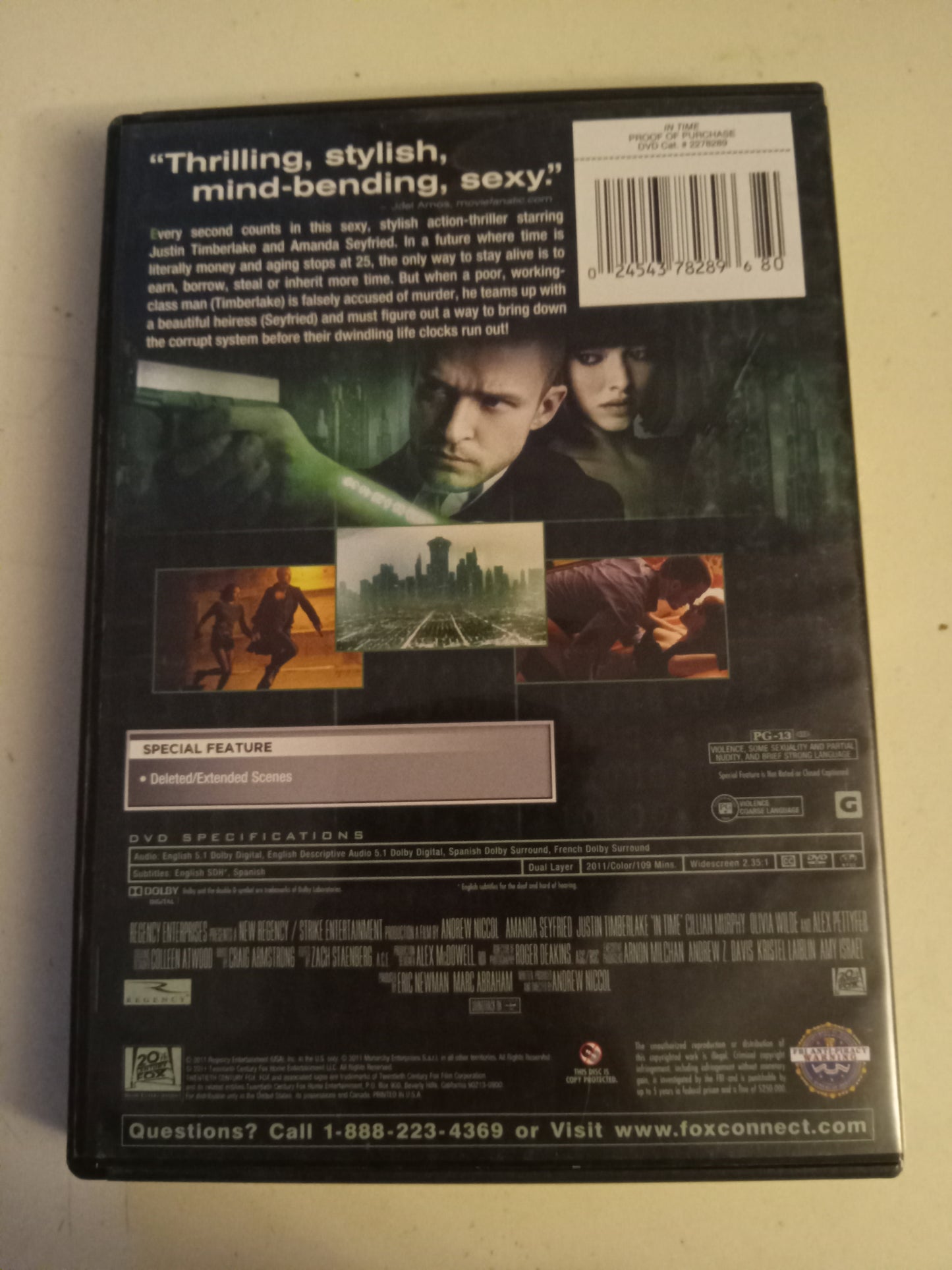 In Time, DVD Movie, Justin Timberlake Widescreen, Rated PG-13, USED