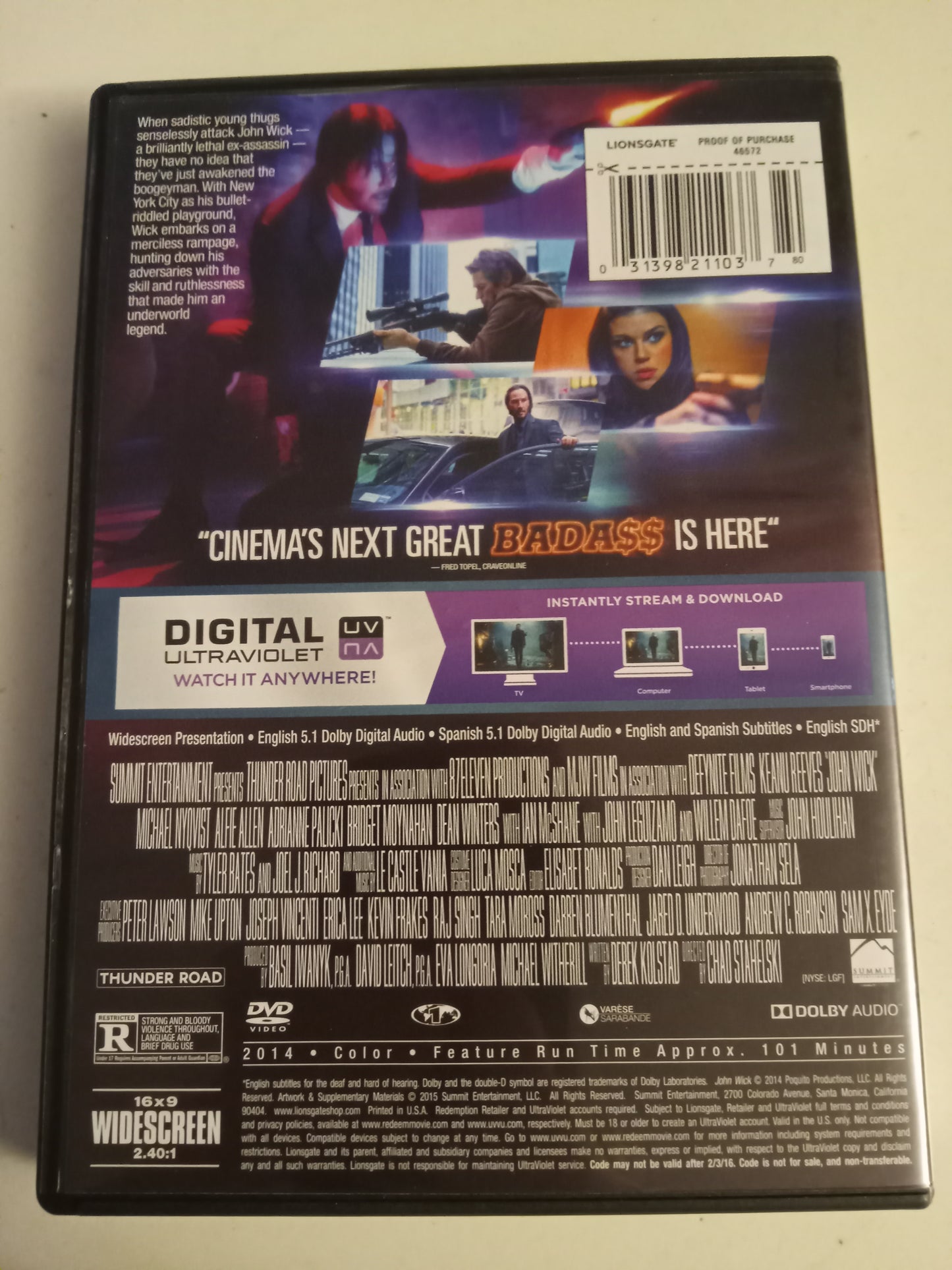 John Wick, DVD Movie, Keanu Reeves Widescreen, Rated R, USED