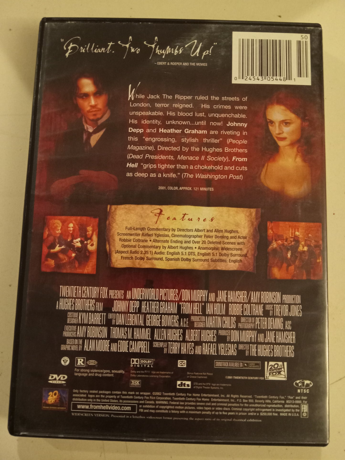 From Hell, DVD Movie, Johnny Depp Widescreen, Rated PG-13, NEW/USED
