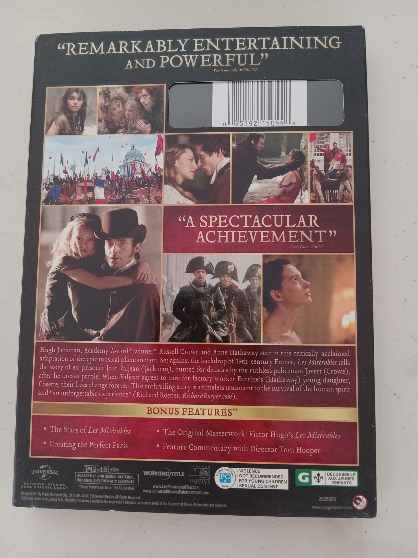 Les Miserables, DVD Movie, Hugh Jackman Widescreen, Rated PG-13, USED