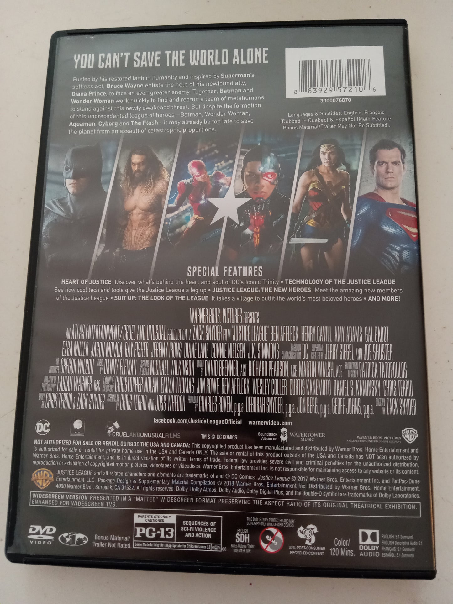 Justice League, 2 Discs, DVD Movie, Ben Affleck Widescreen, Rated PG-13, USED