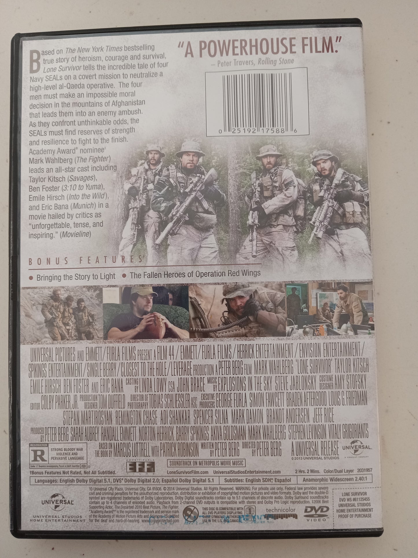 Lone Survivor, DVD Movie, Mark Wahlberg Widescreen, Rated R, USED