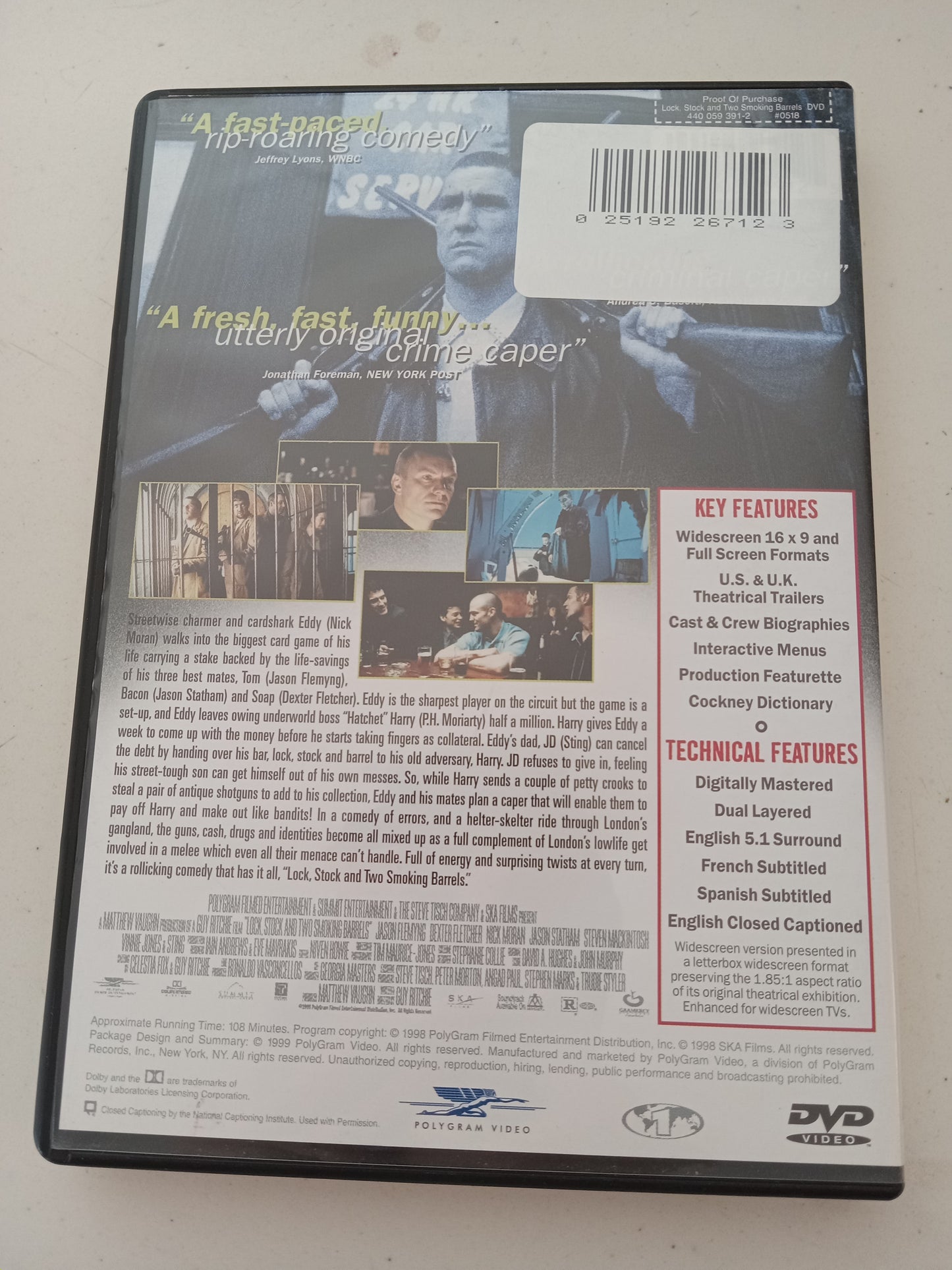 Lock Stock And Two Smoking Barrels, DVD Movie, Nick Moran Widescreen, Rated R, USED