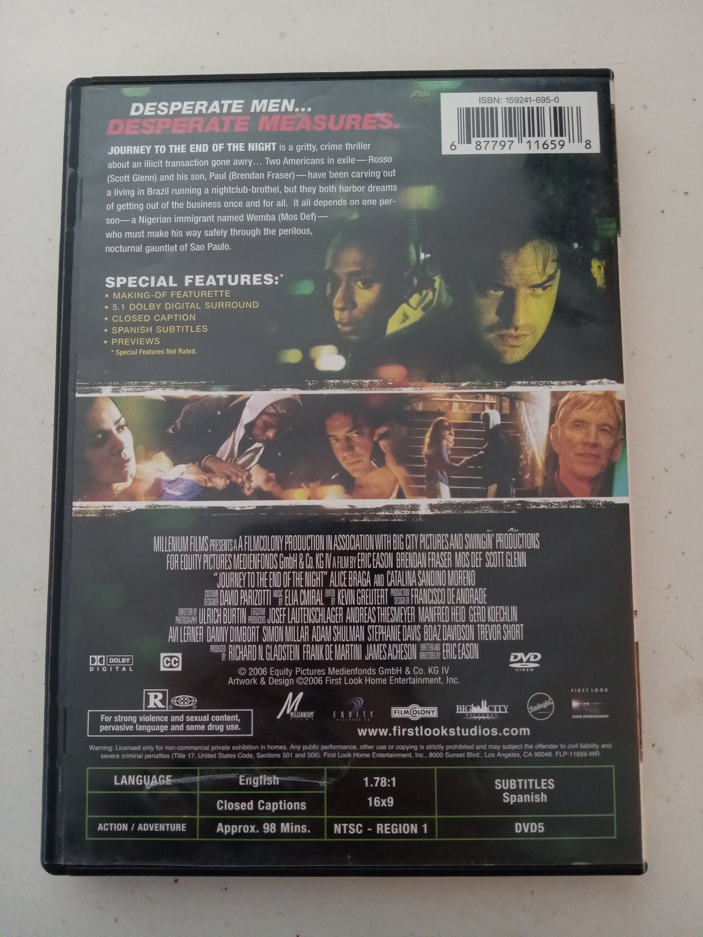 Journey To The End Of The Night, DVD Movie, Brendan Fraser Widescreen, Rated R, USED