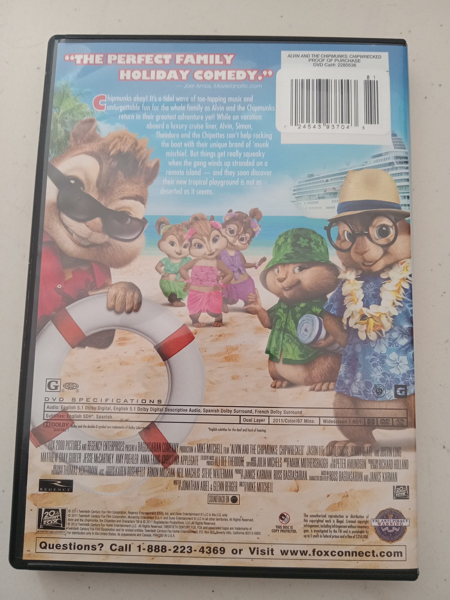 Alvin And The Chipmunks Chip Wrecked, DVD Movie, Widescreen, Rated G, USED