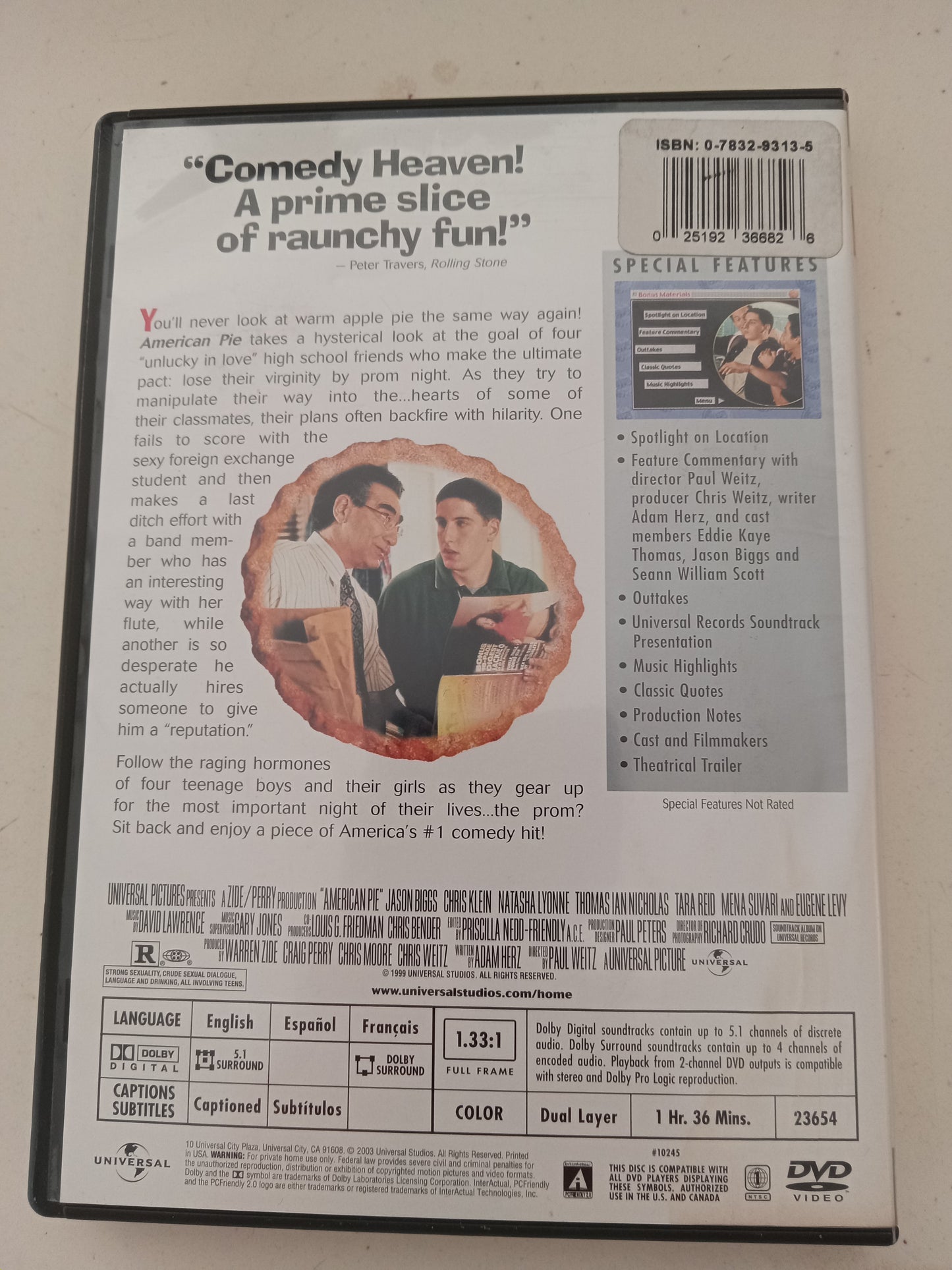 American Pie, DVD Movie, Jason Biggs Fullscreen, Rated R, USED