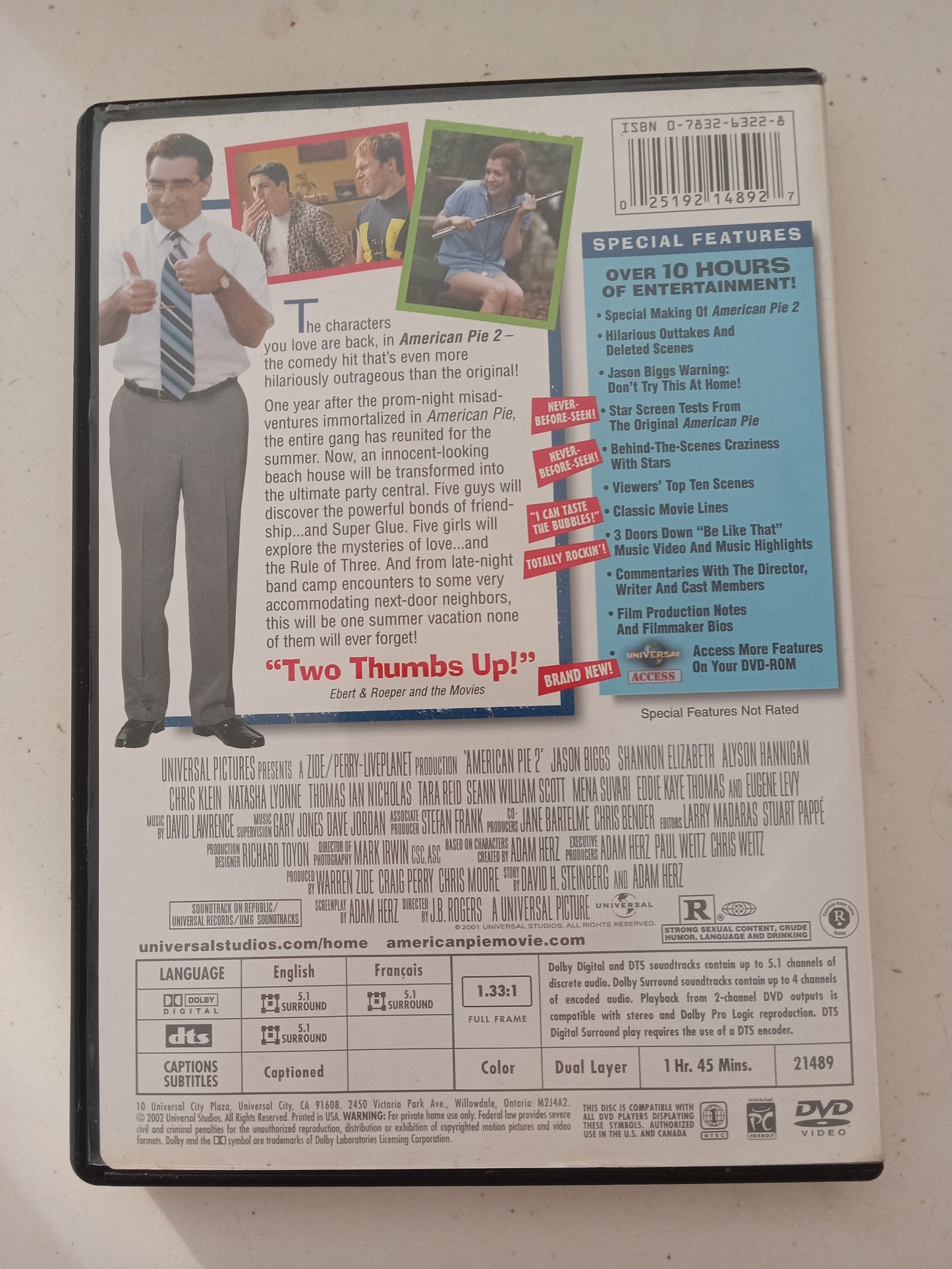 American Pie 2, Collector's Ed. DVD Movie, Jason Biggs Fullscreen/Widescreen, Rated R, USED