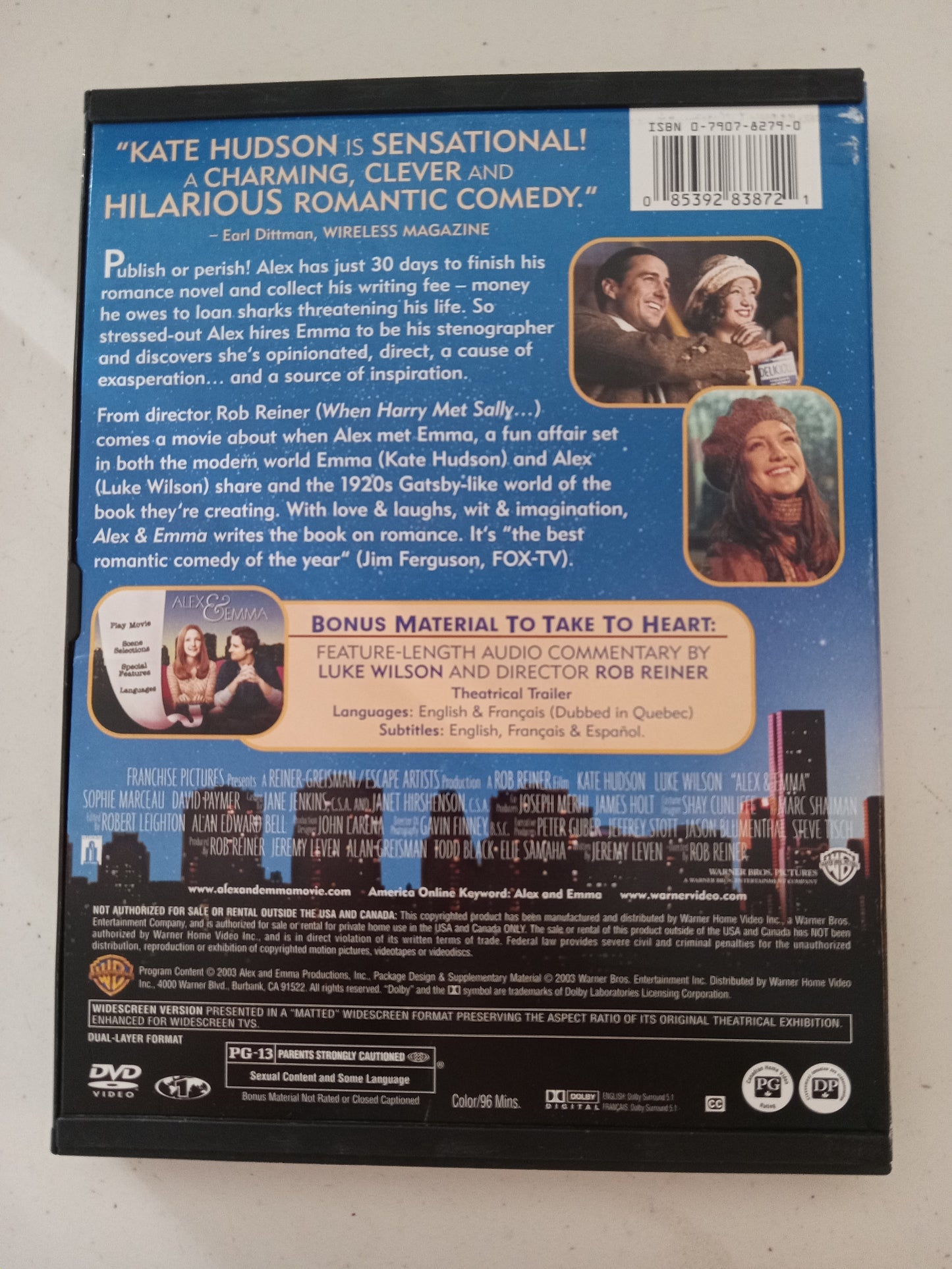Alex And Emma, DVD Movie, Kate Hudson Widescreen, Rated PG-13, USED