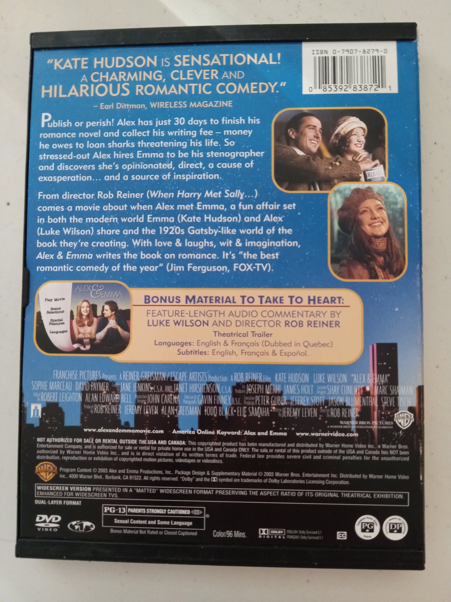 Alex And Emma, DVD Movie, Kate Hudson Widescreen, Rated PG-13, USED