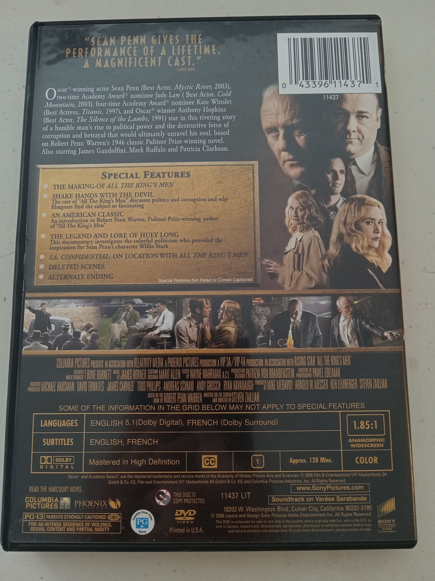 All The Kings Men, Special Ed. DVD Movie, Sean Penn Widescreen, Rated PG-13, USED