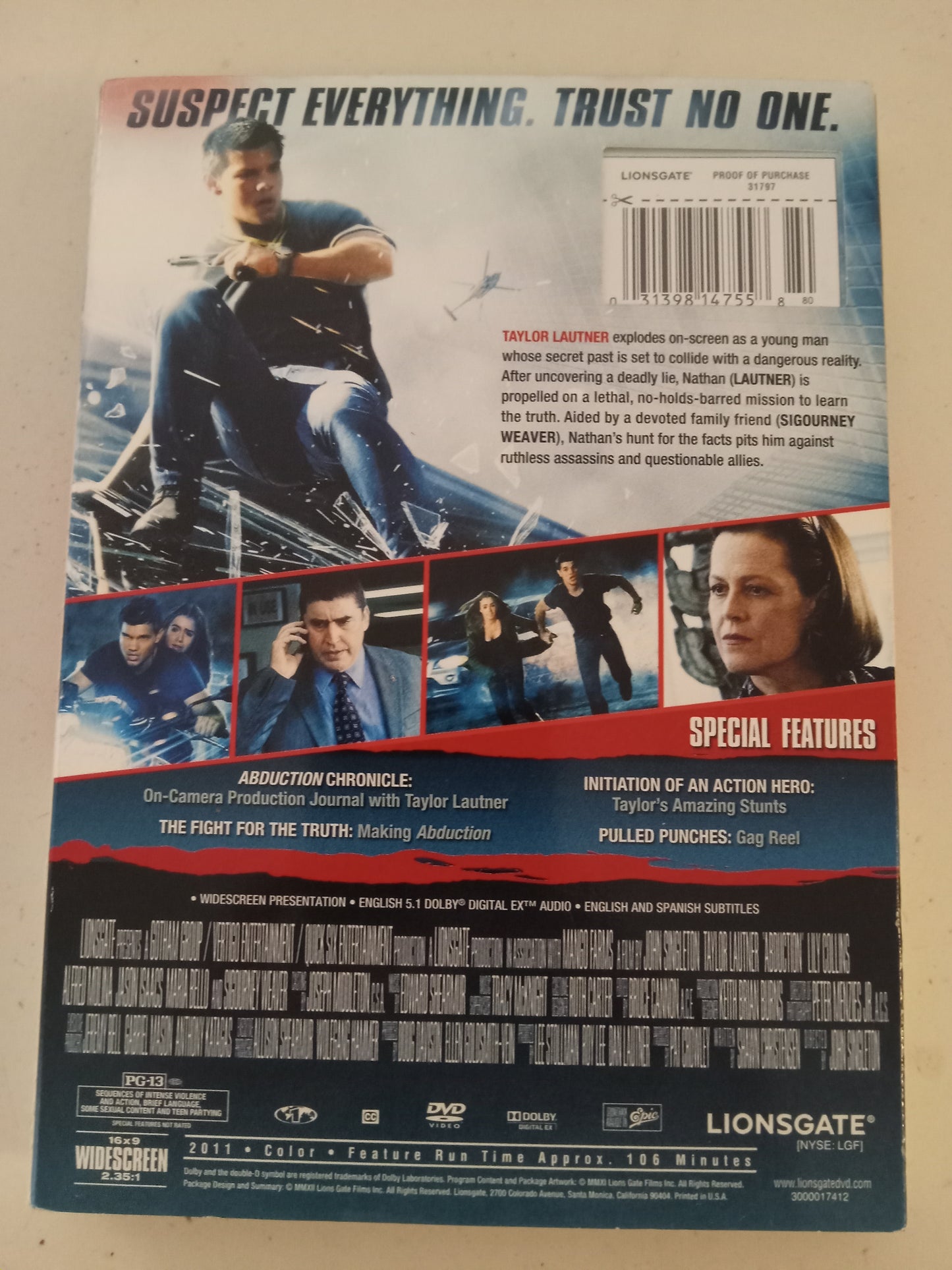 Abduction, DVD Movie, Taylor Lautner Widescreen, Rated PG-13, USED