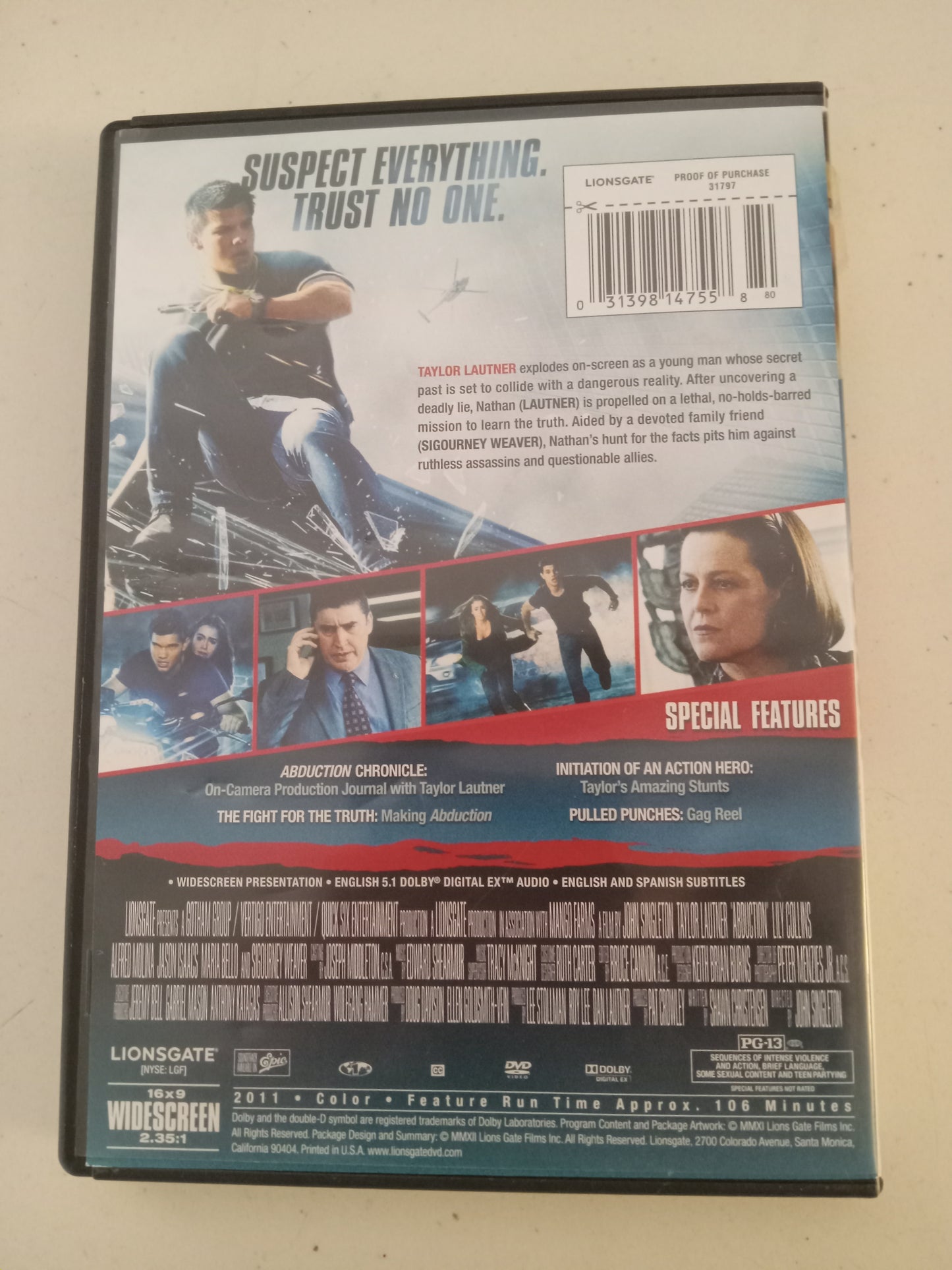 Abduction, DVD Movie, Taylor Lautner Widescreen, Rated PG-13, USED