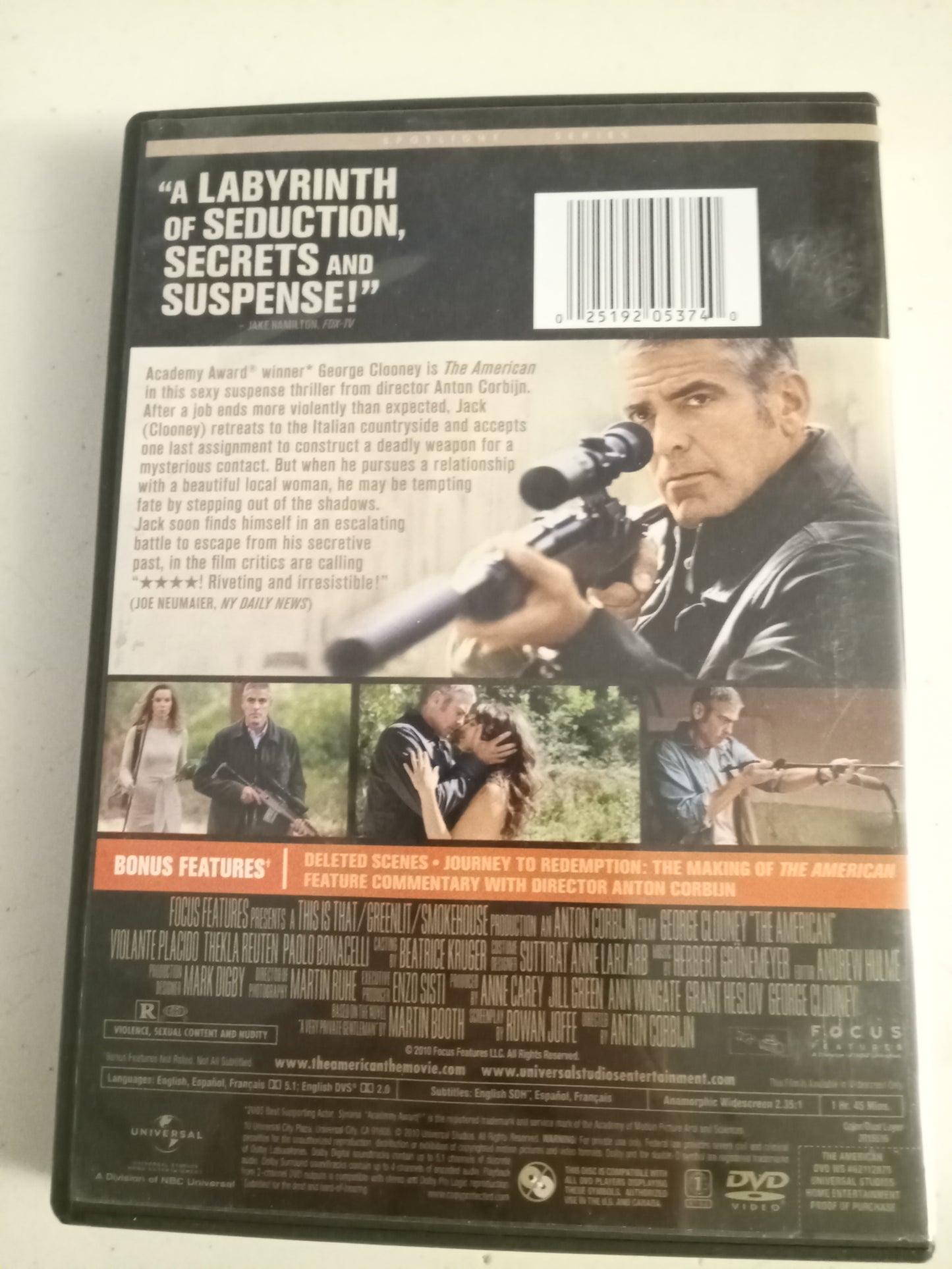 The American, DVD Movie, George Clooney Widescreen, Rated R, USED