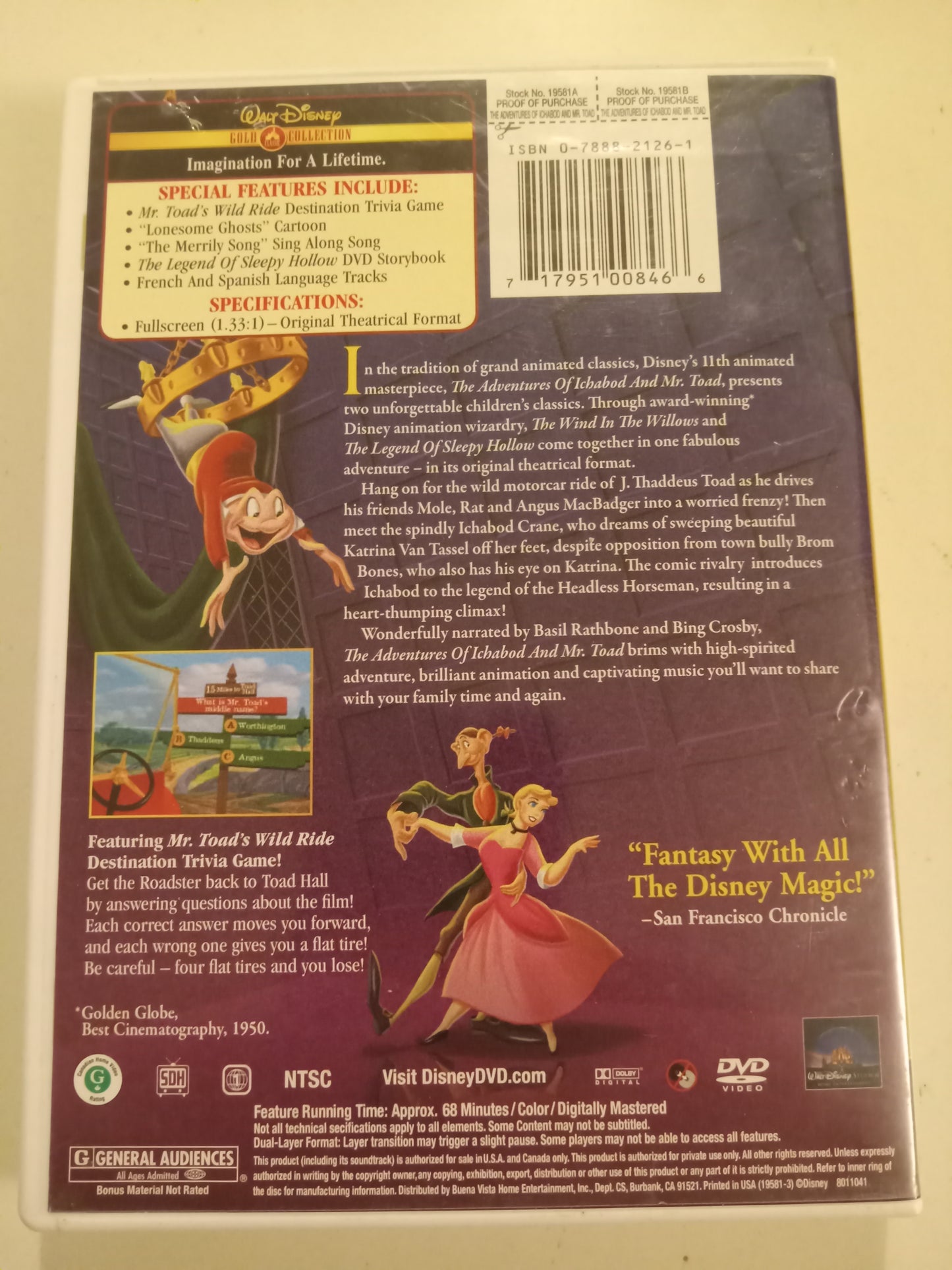 The Adventures Of Ichabod And Mr. Toad, DVD Movie, Fullscreen, Rated G, Rare NEW/USED