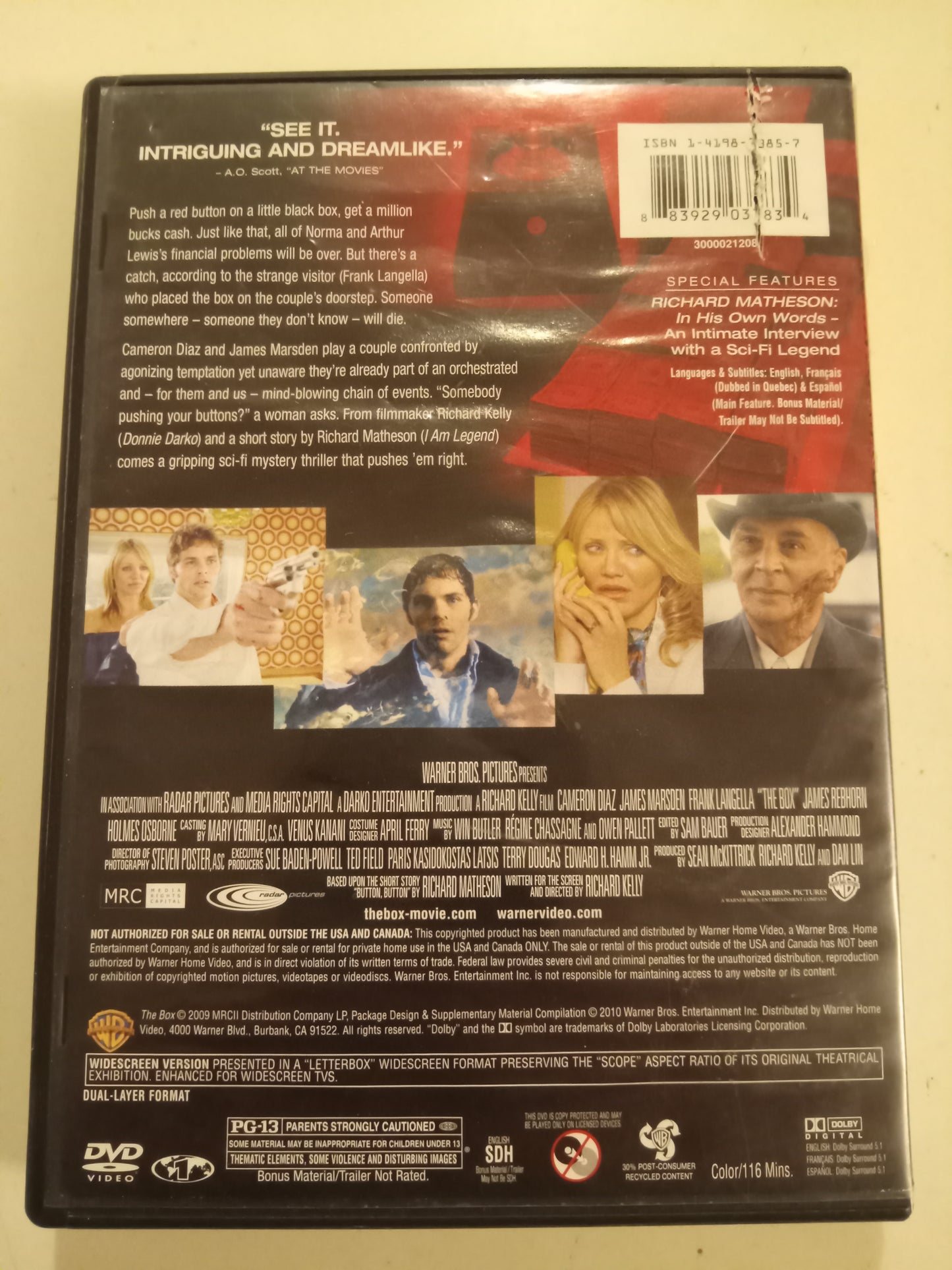 The Box, DVD Movie, Cameron Diaz Widescreen, Rated PG-13, USED